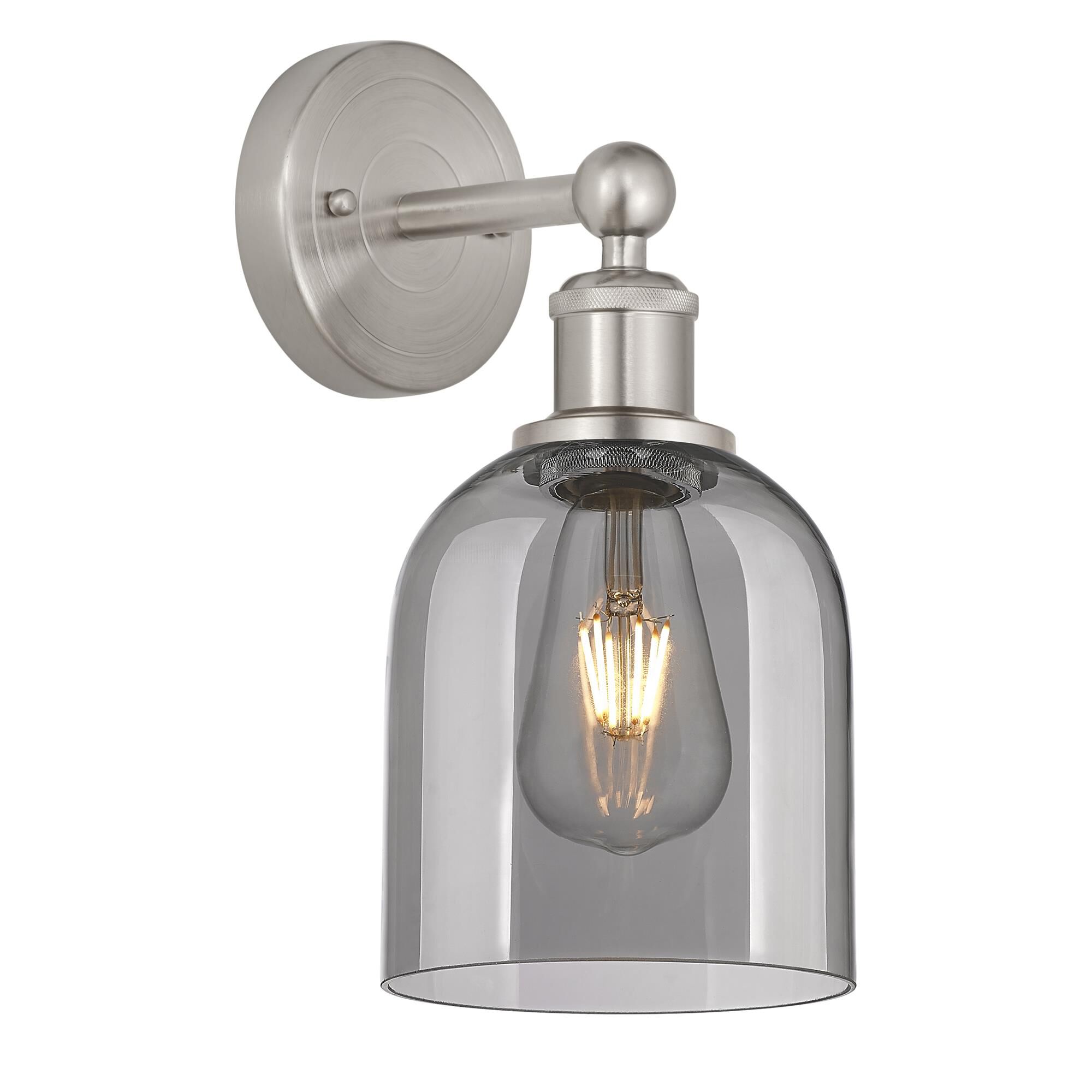 Shown in Brushed Satin Nickel finish and Light Smoke glass
