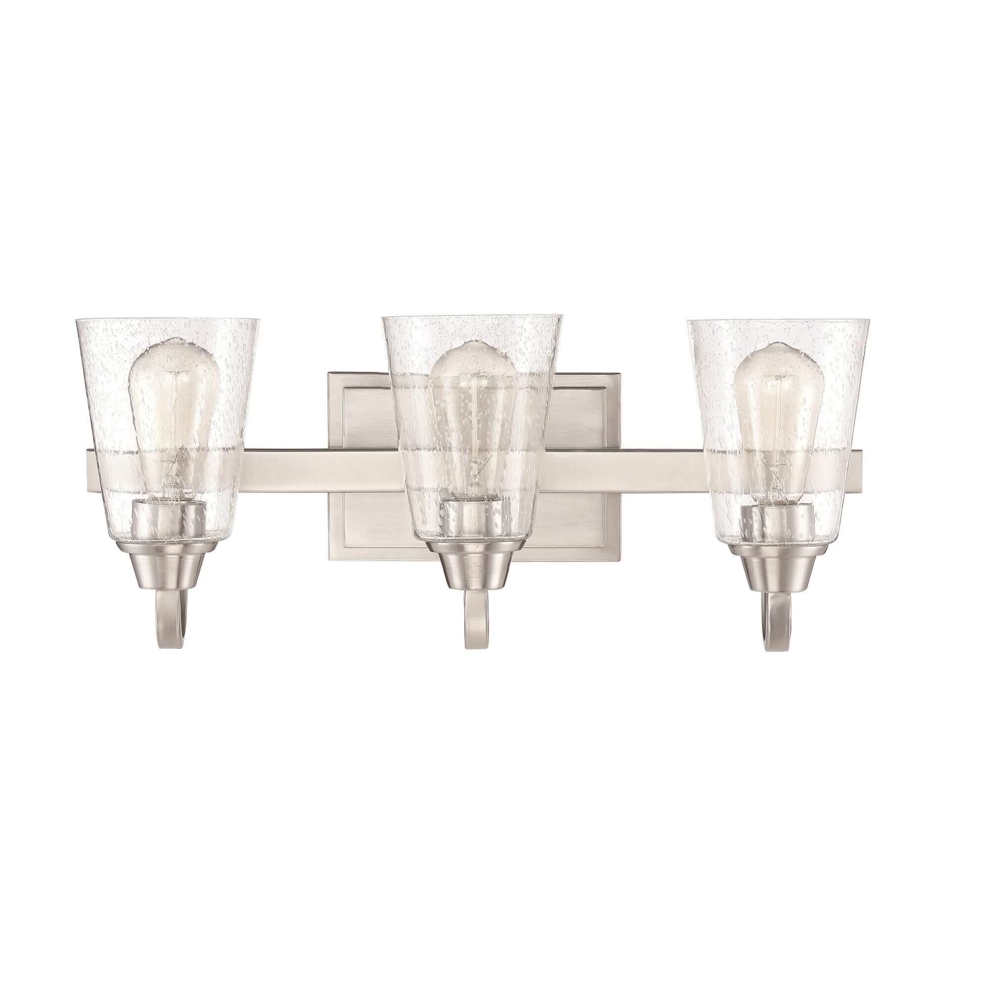 Shown in Brushed Polished Nickel finish and Clear Seeded glass and Glass shade