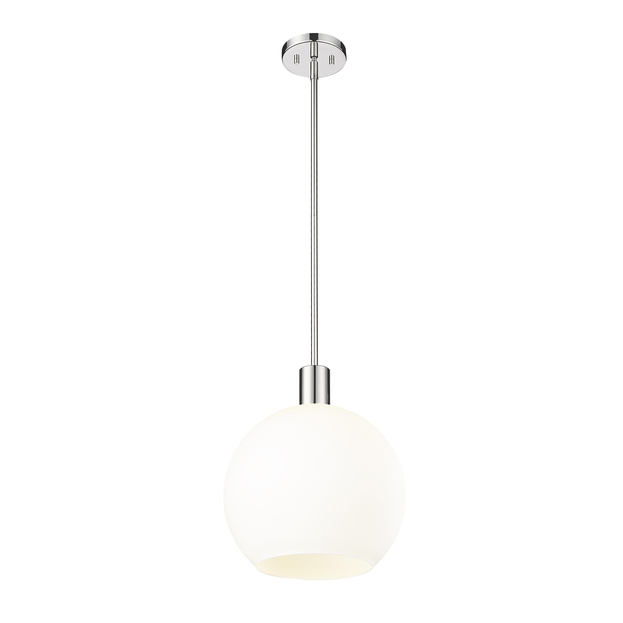 Shown in Polished Nickel finish and White glass