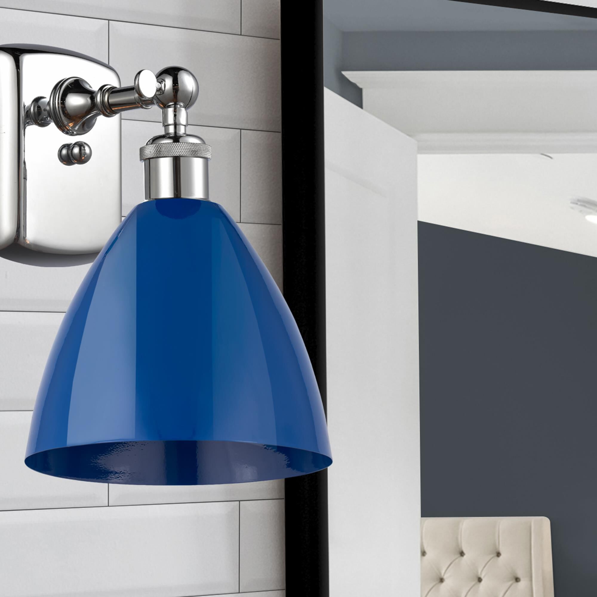 Shown in Polished Chrome finish and Blue Plymouth Dome shade