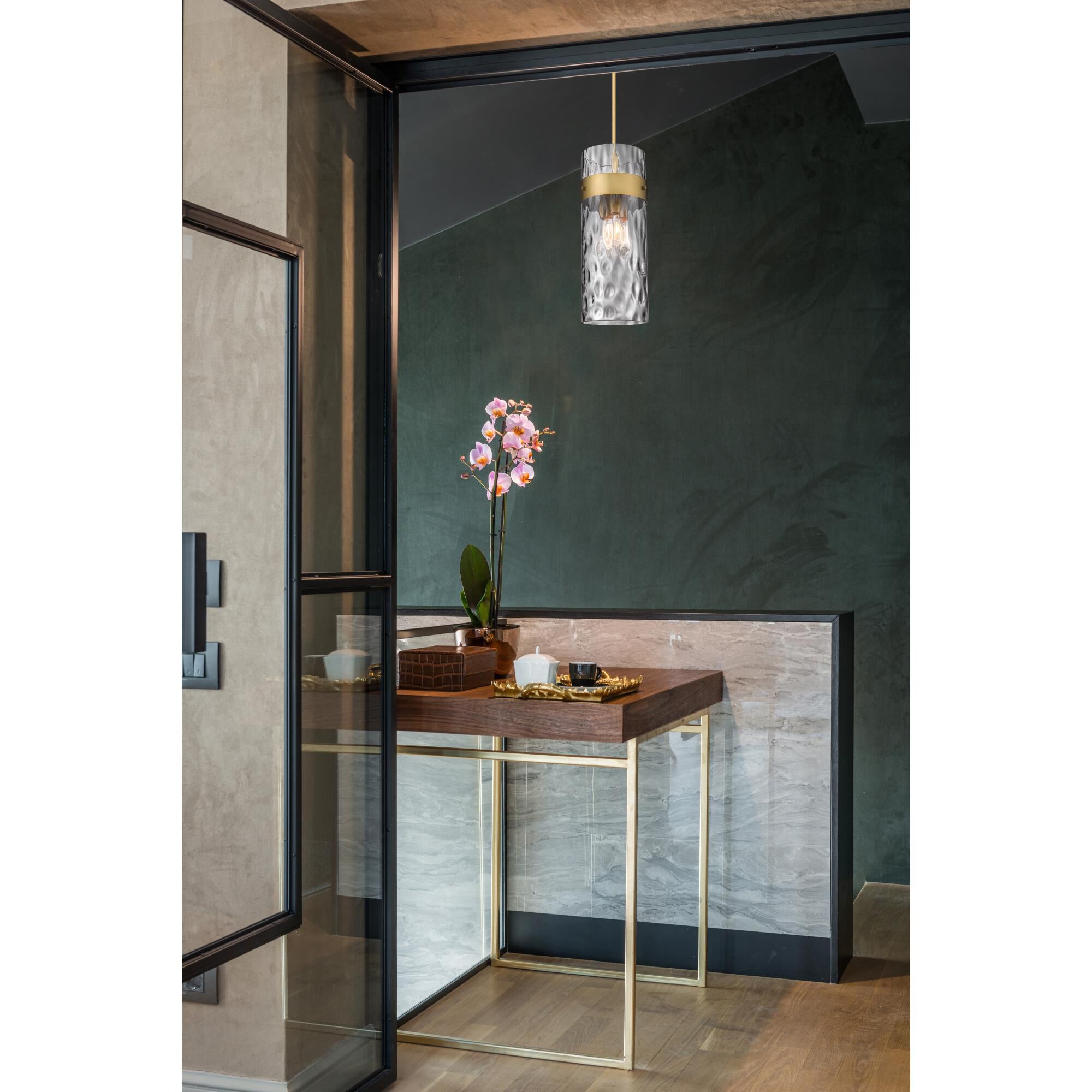 Shown in Rubbed Brass finish and Clear glass and No Shade shade