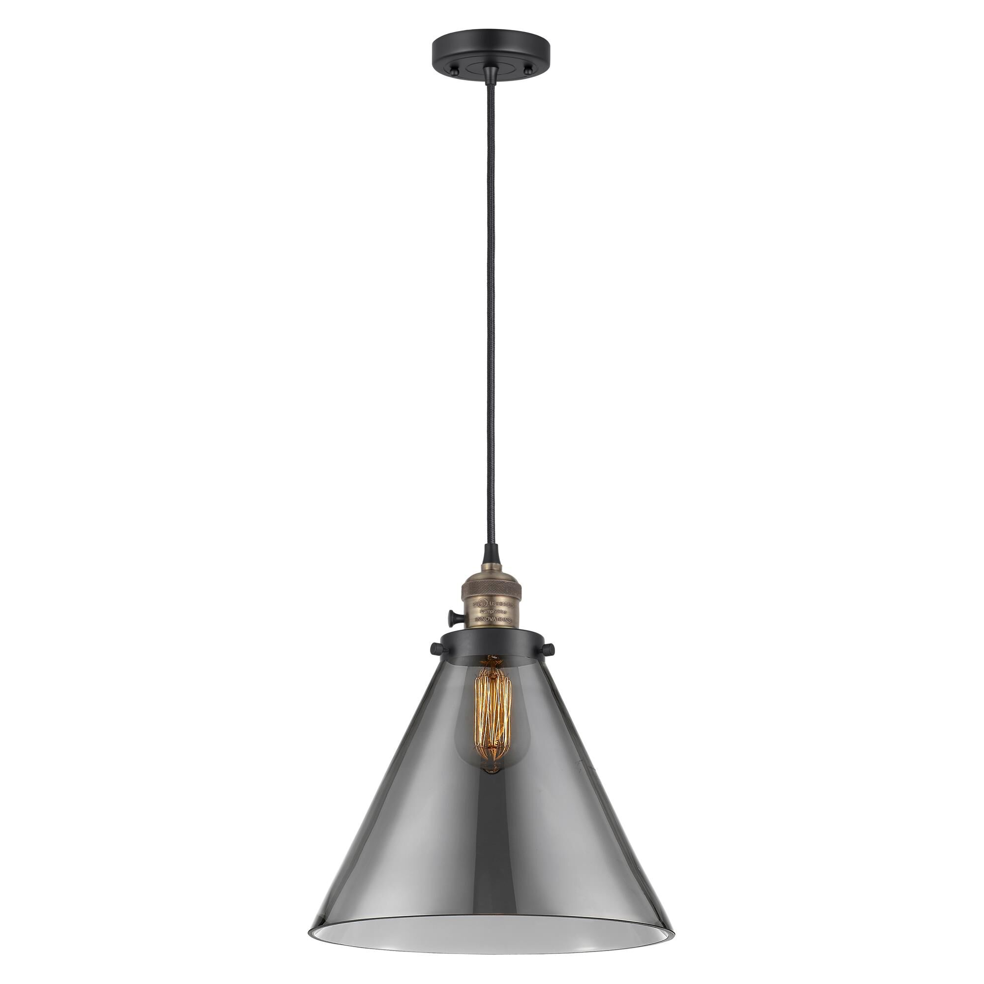 Shown in Black Antique Brass finish and Plated Smoke glass