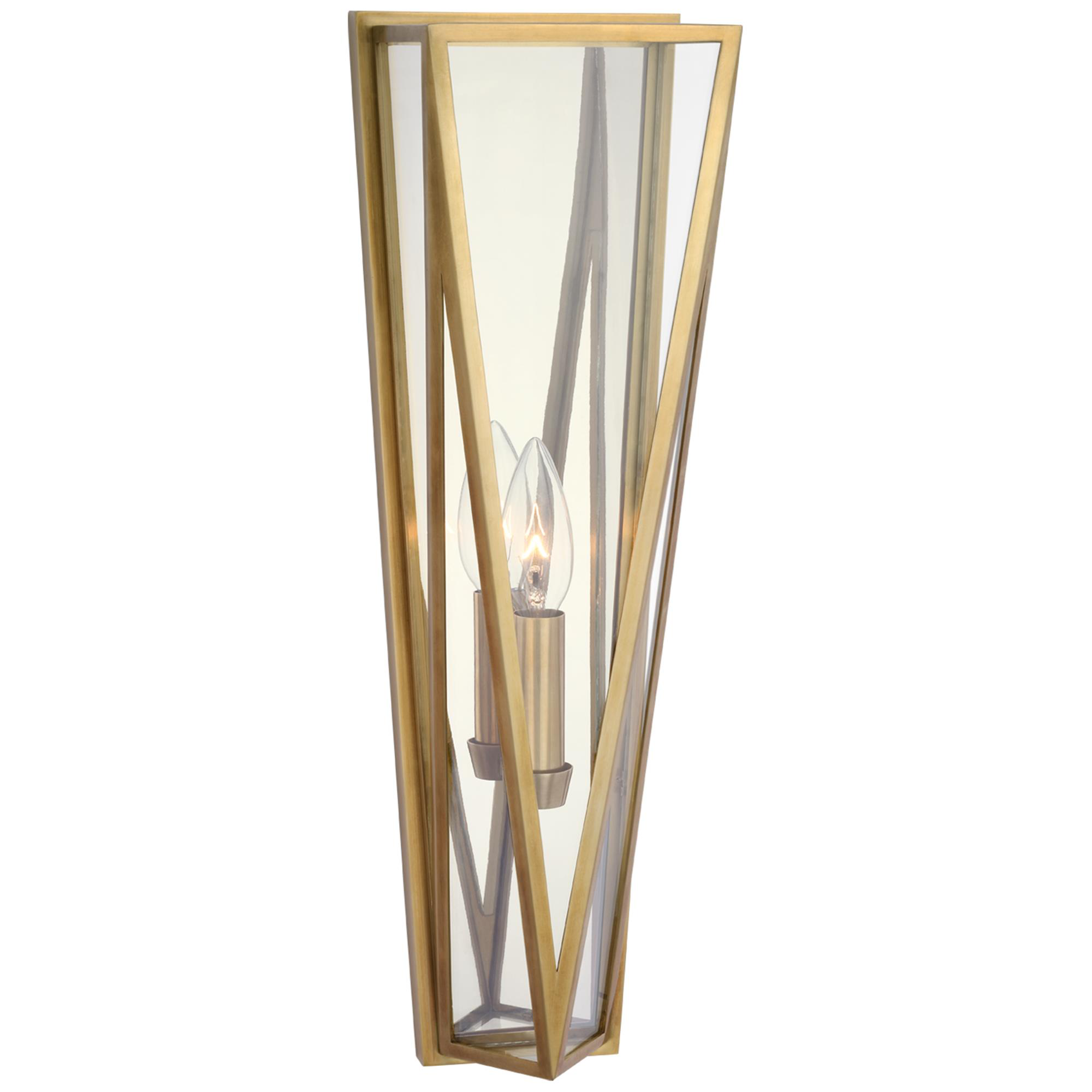Shown in Hand-Rubbed Antique Brass finish and Clear glass