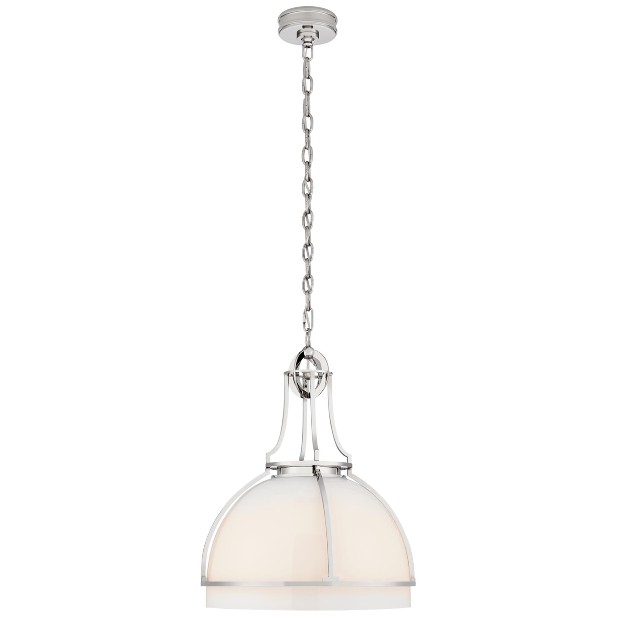 Shown in Polished Nickel finish and White glass and White Glass shade