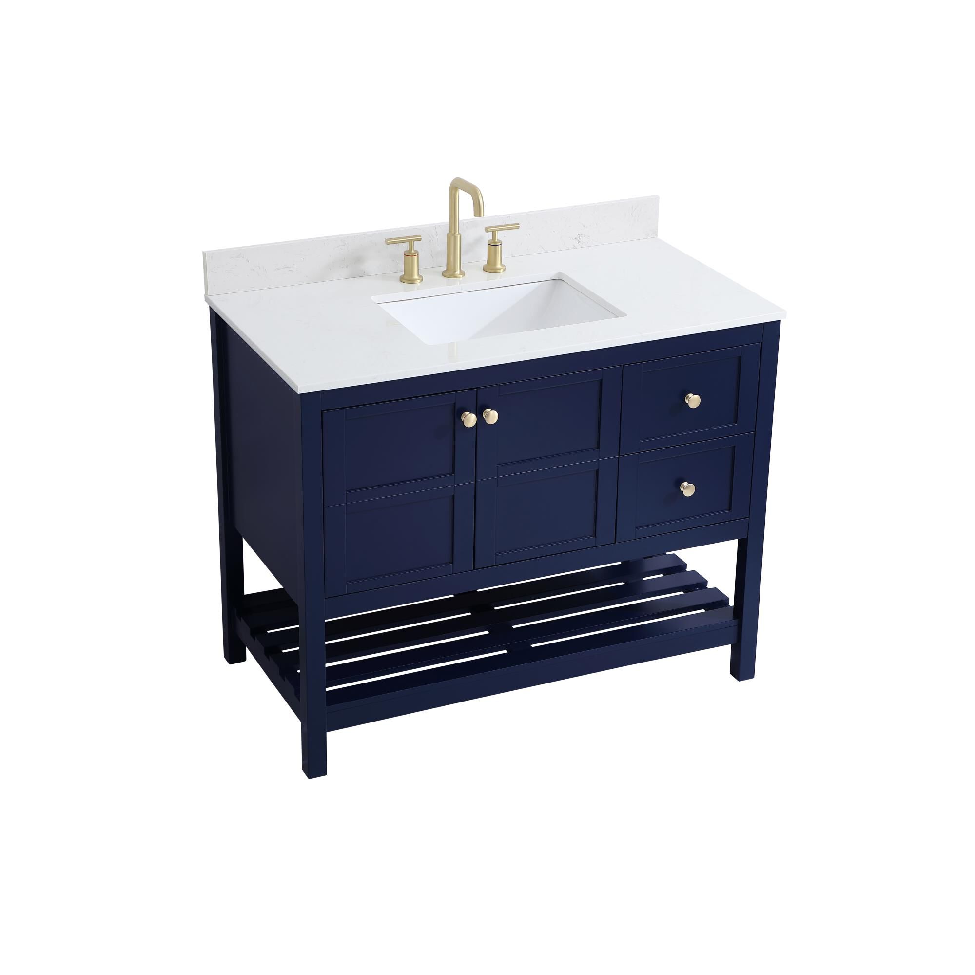 Shown in Blue And Gold With Calacatta Quartz finish