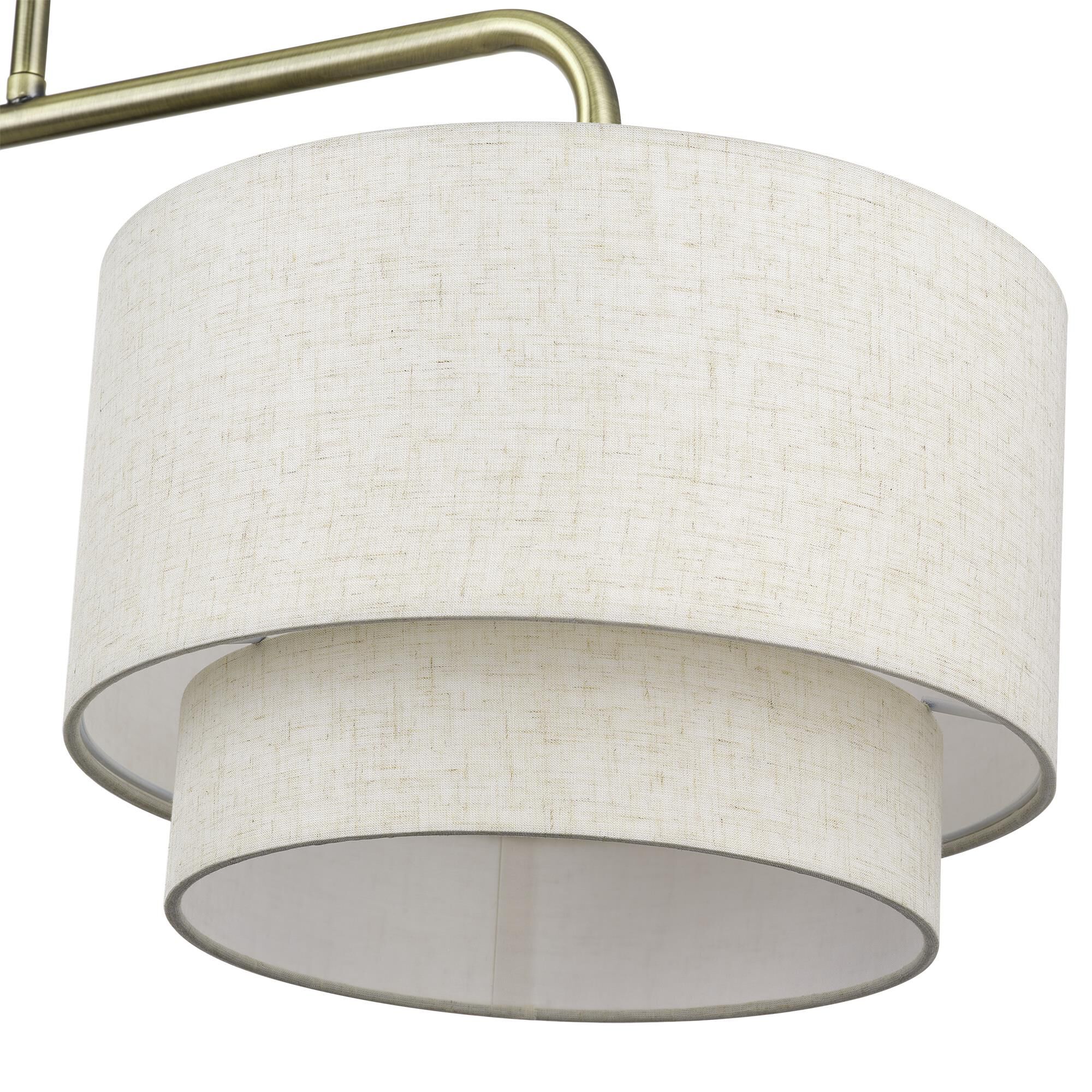 Shown in Antique Brass finish and Hand Crafted Oatmeal Color Fabric with White Color Inside shade