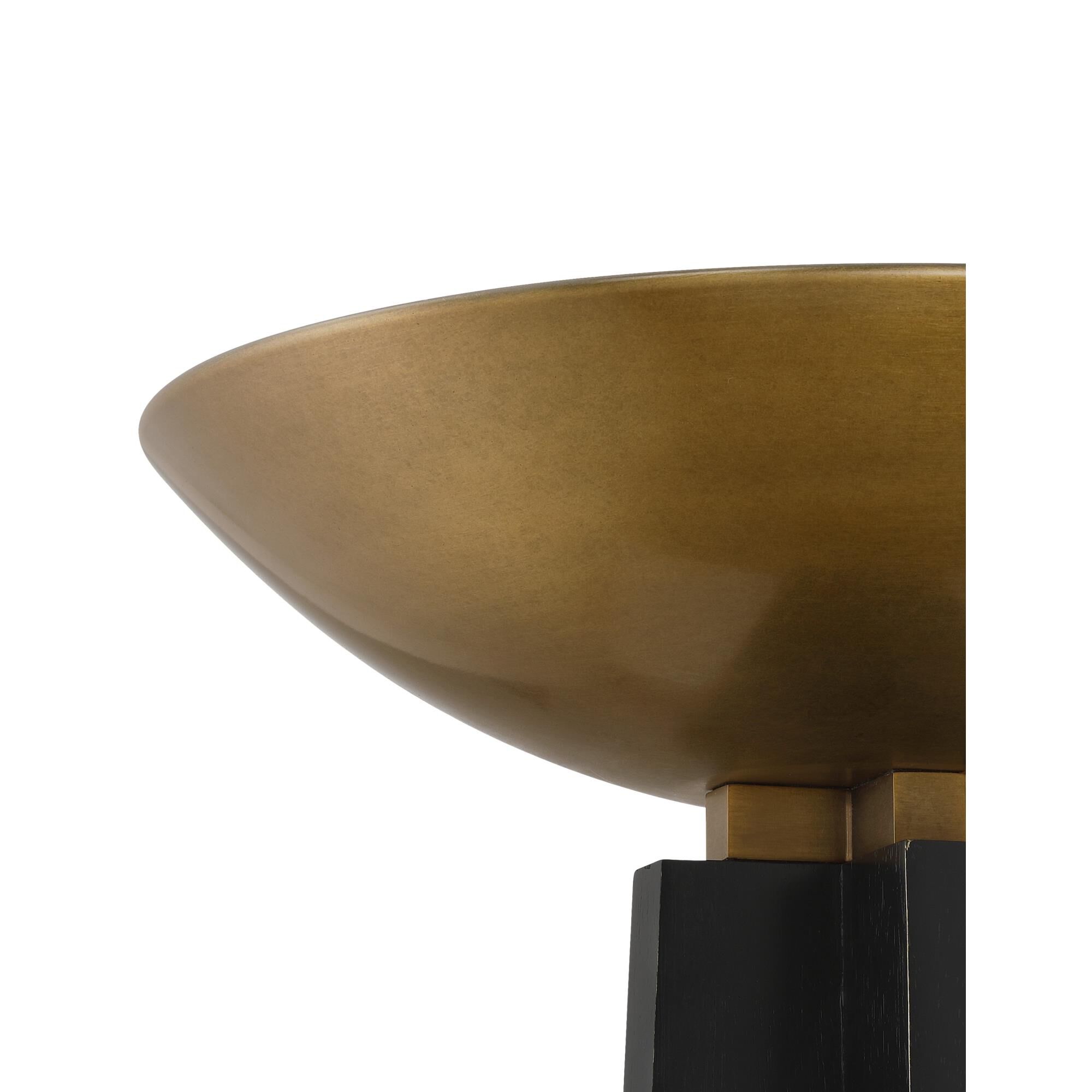 Shown in Black and Antique Brass finish and Antique Brass/Metal shade