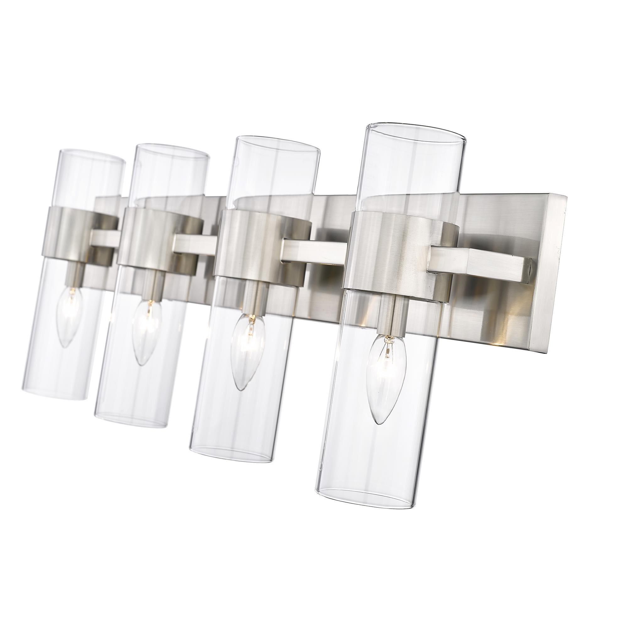 Shown in Brushed Nickel finish and Clear glass