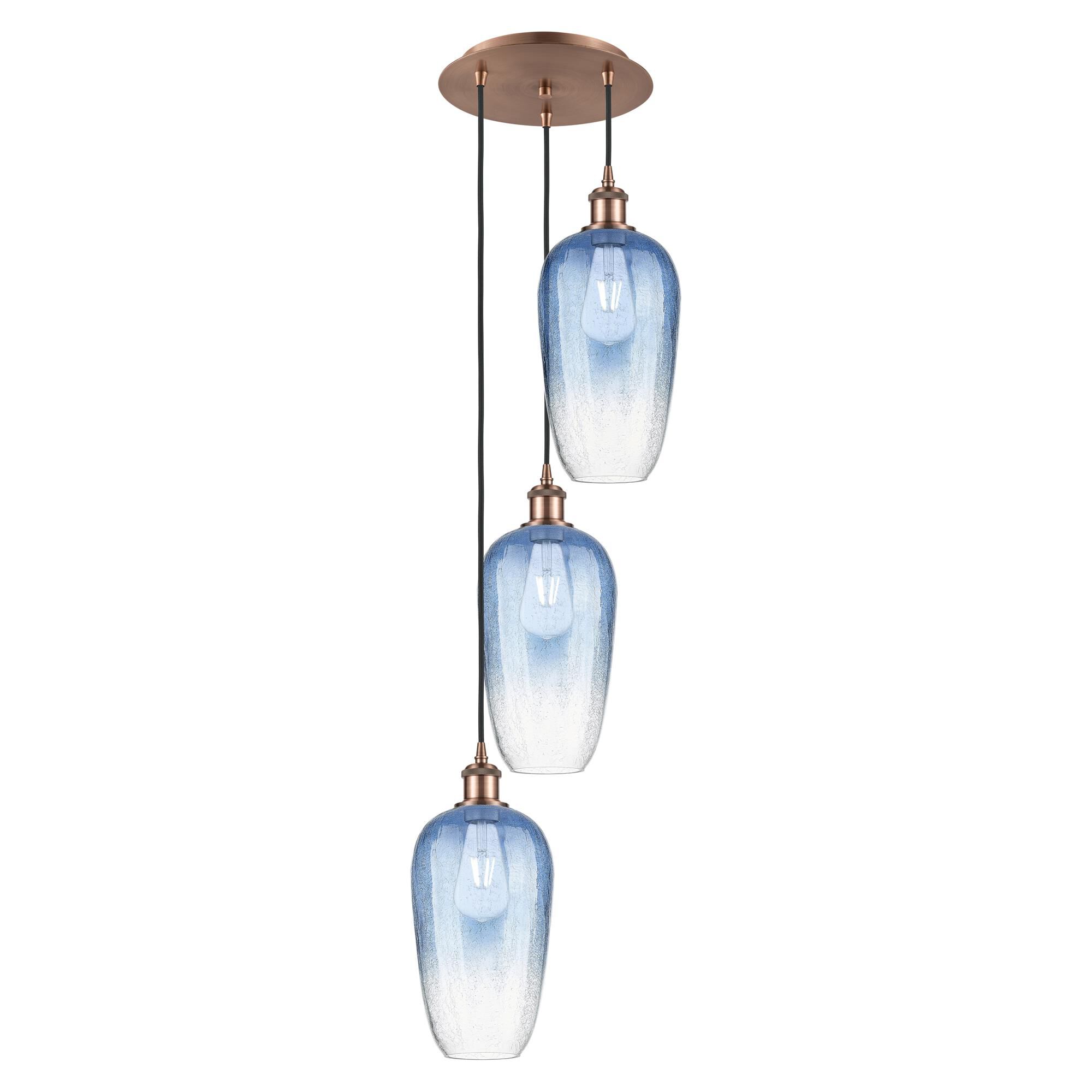 Shown in Antique Copper finish and Sapphire Blue glass