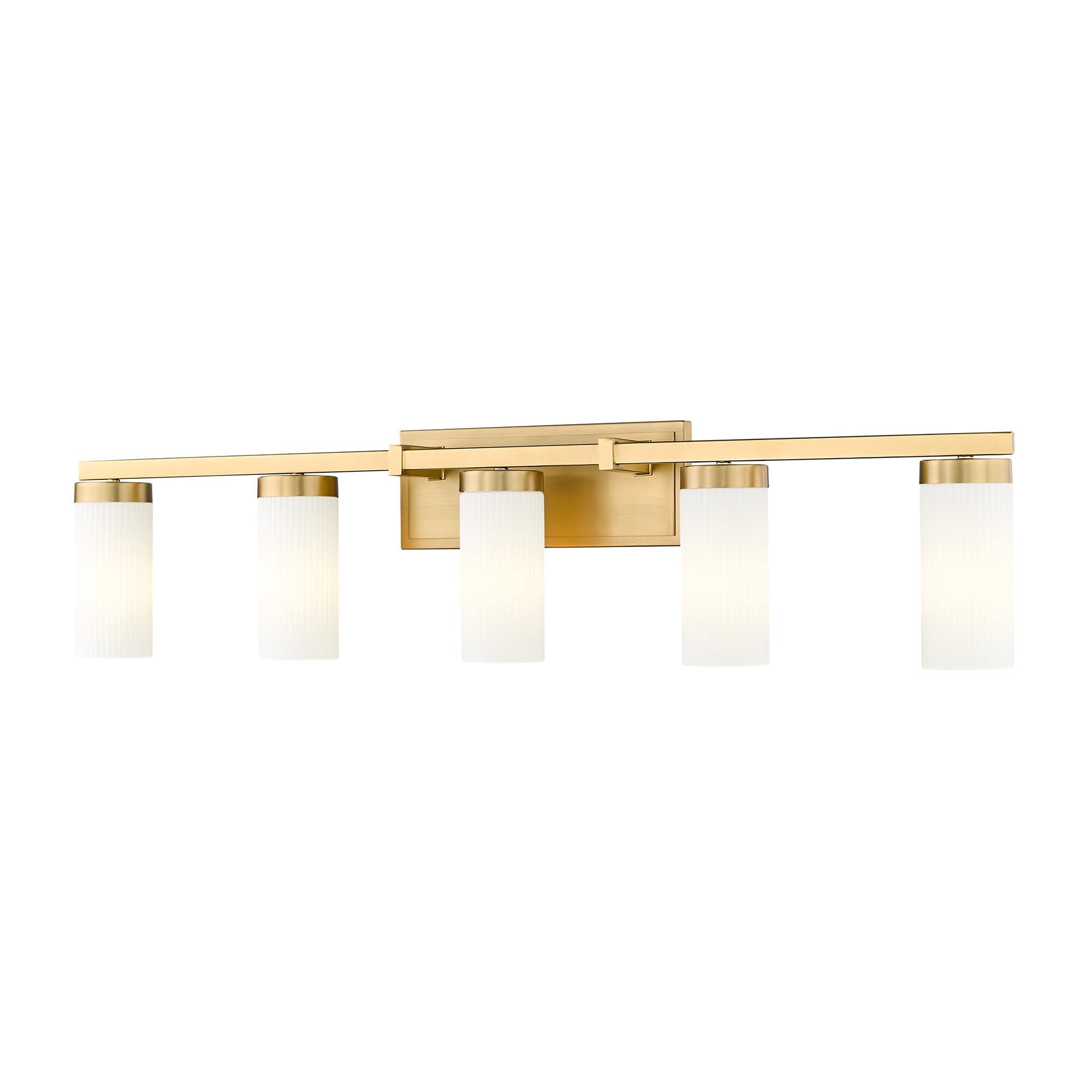 Shown in Modern Gold finish and White glass