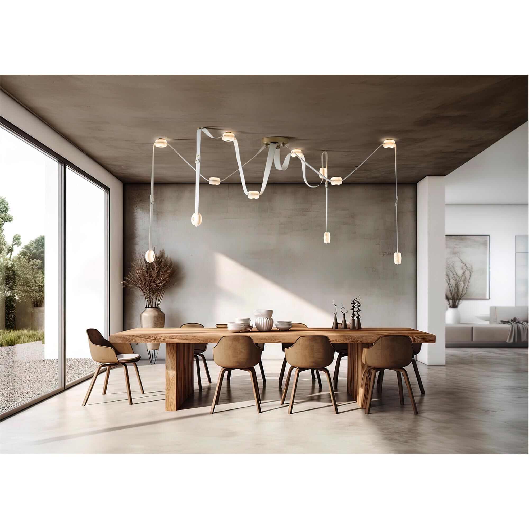 Shown in Modern Brass finish and Alabaster glass and Leather White accent