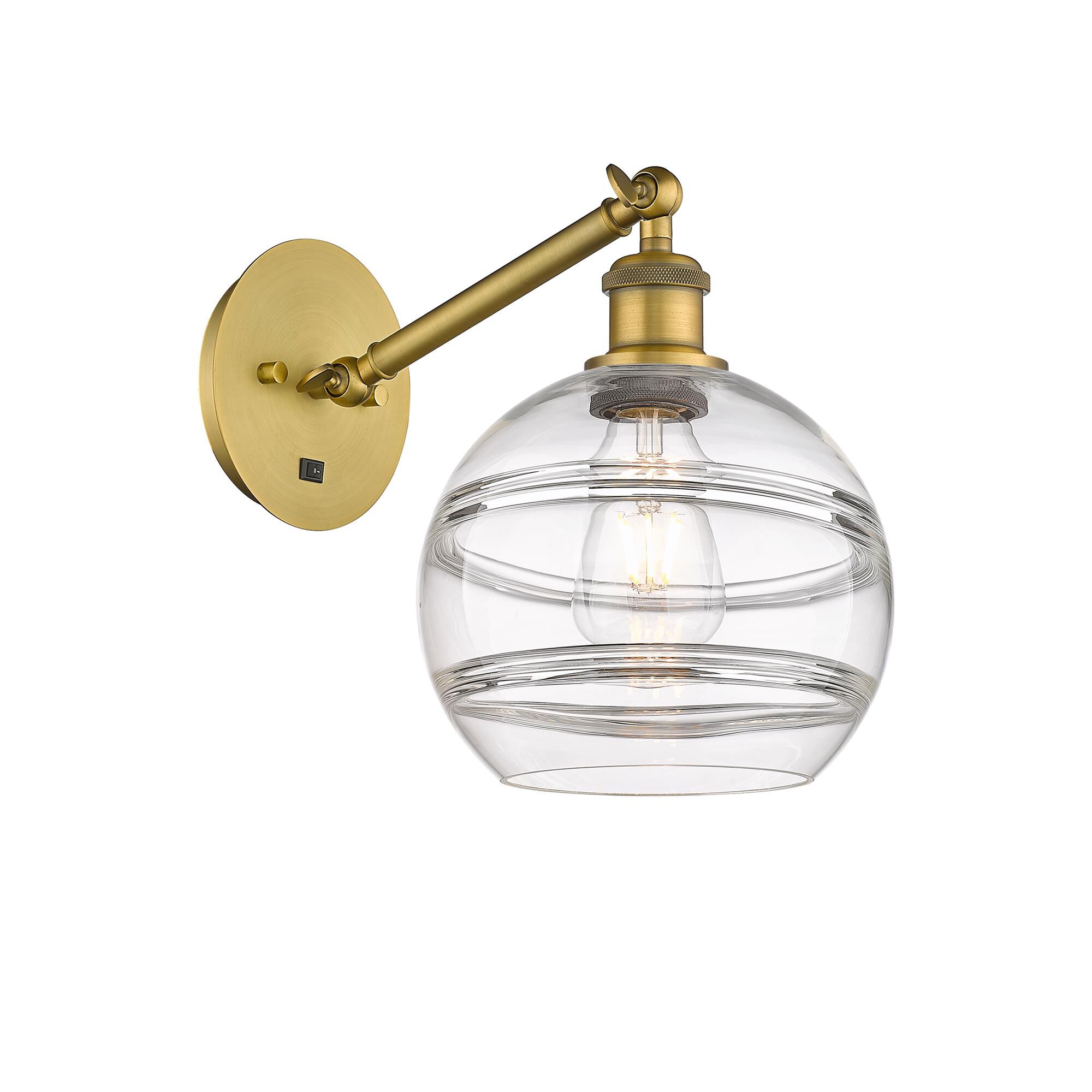 Shown in Brushed Brass finish and Clear glass
