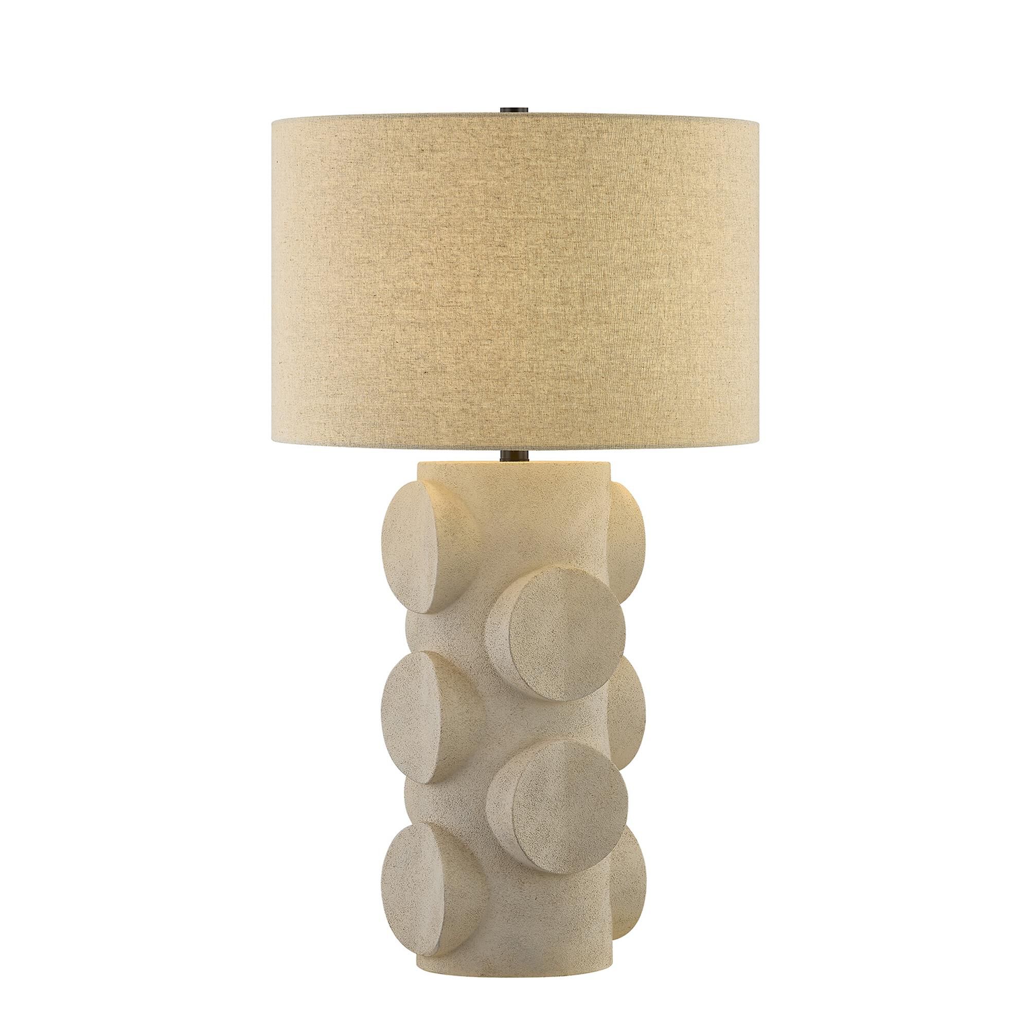 Shown in Mediterranean Bronze finish and Beige Fabric shade
