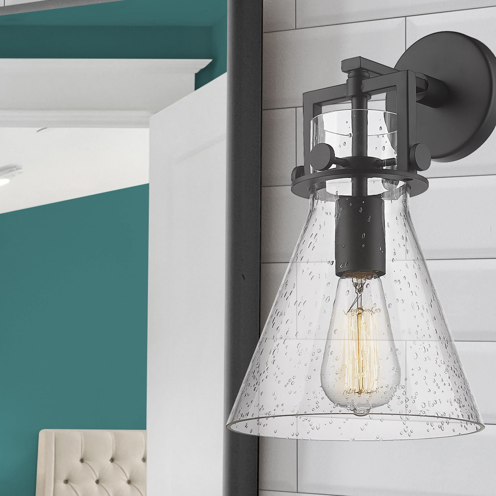 Shown in Matte Black finish and Seedy glass