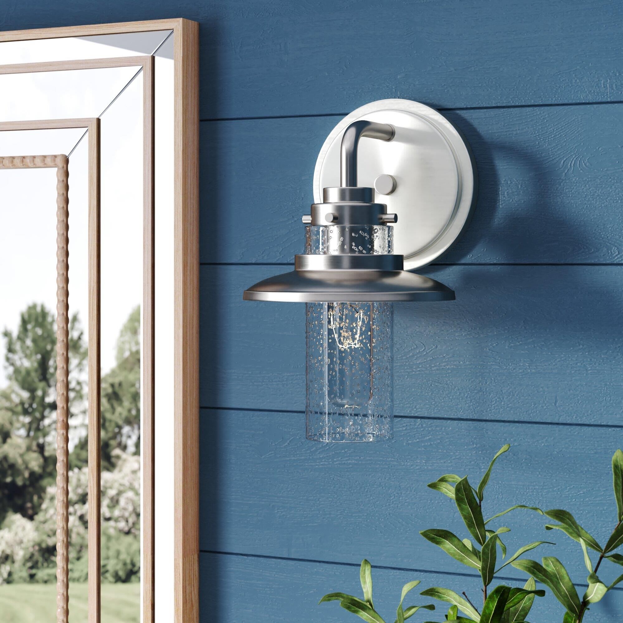 Shown in Satin Platinum finish and Clear Seedy glass