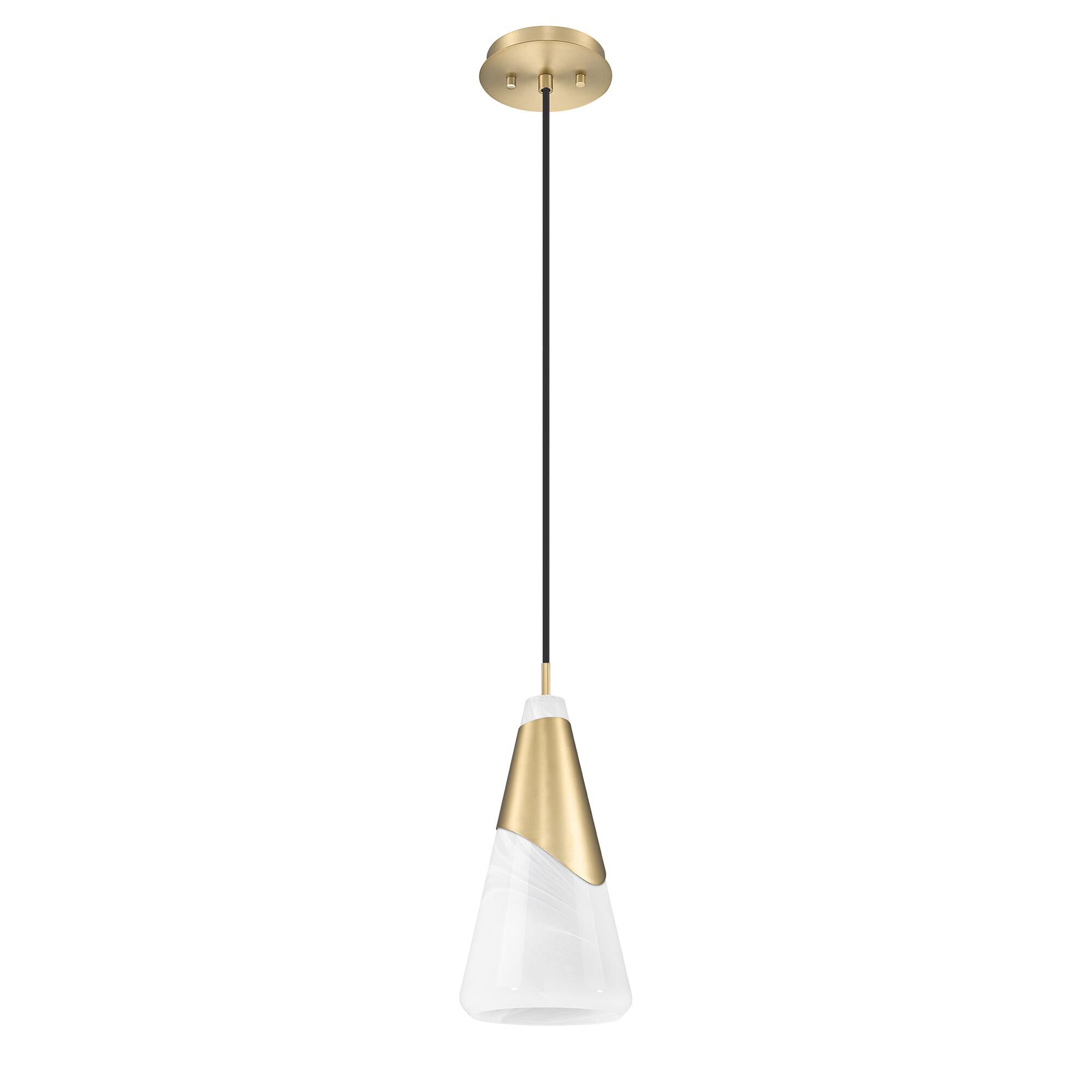 Shown in Modern Gold finish and White Swirl glass and White Swirl shade