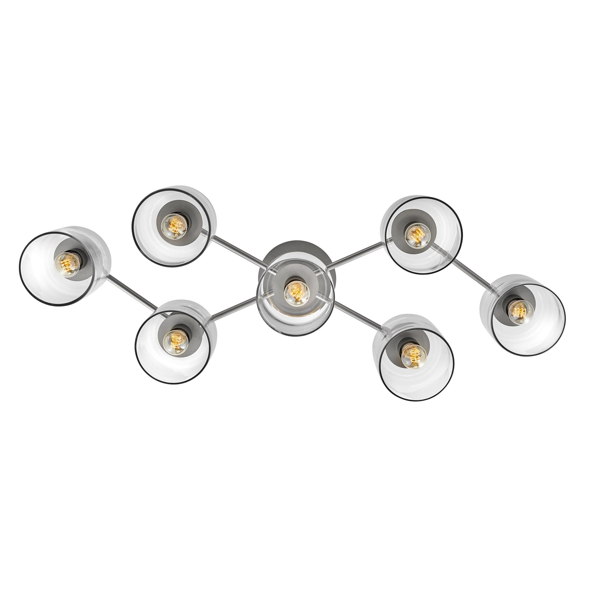 Shown in Brushed Nickel finish and Clear glass and Black accent