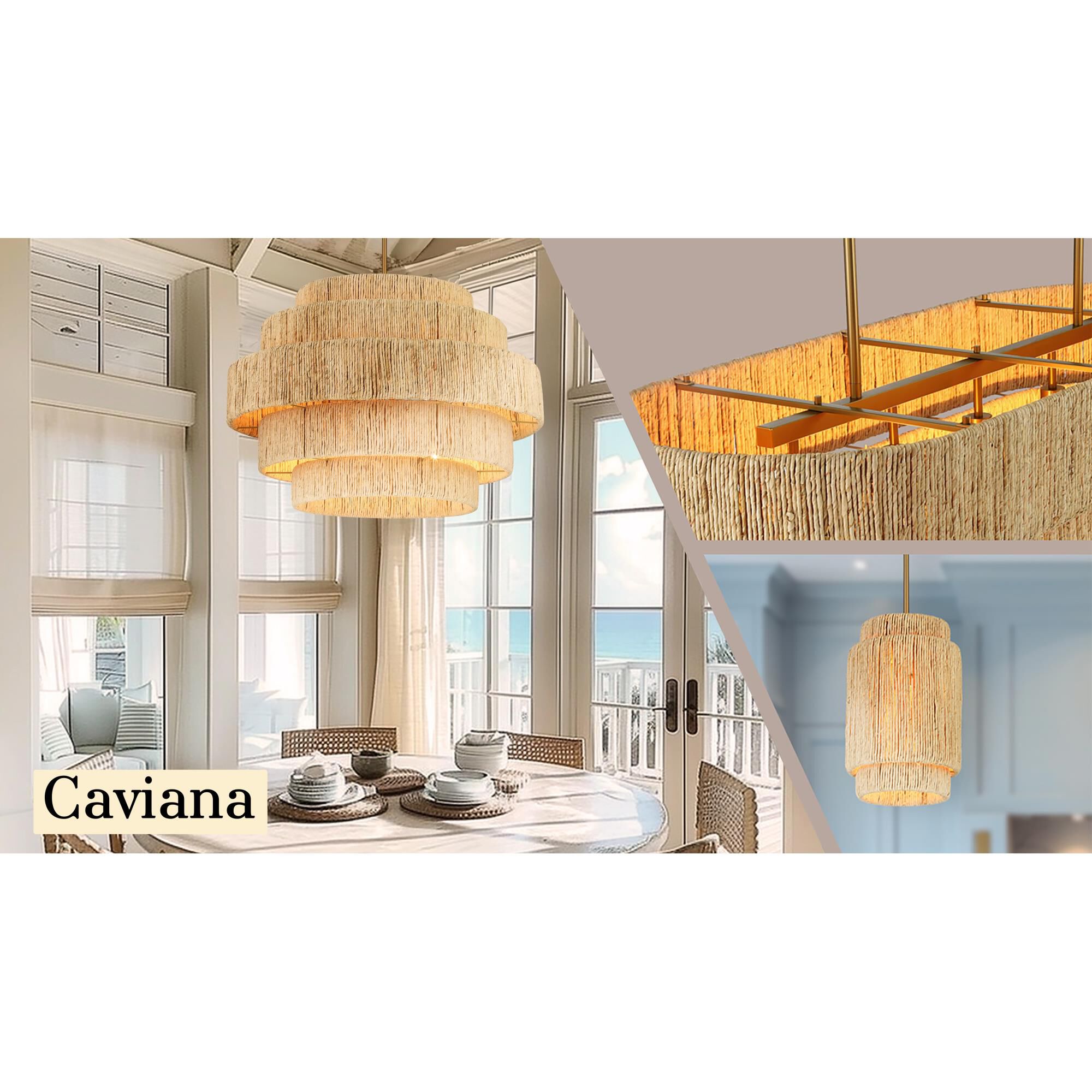 Shown in Signature Brass finish and Natural Abaca shade