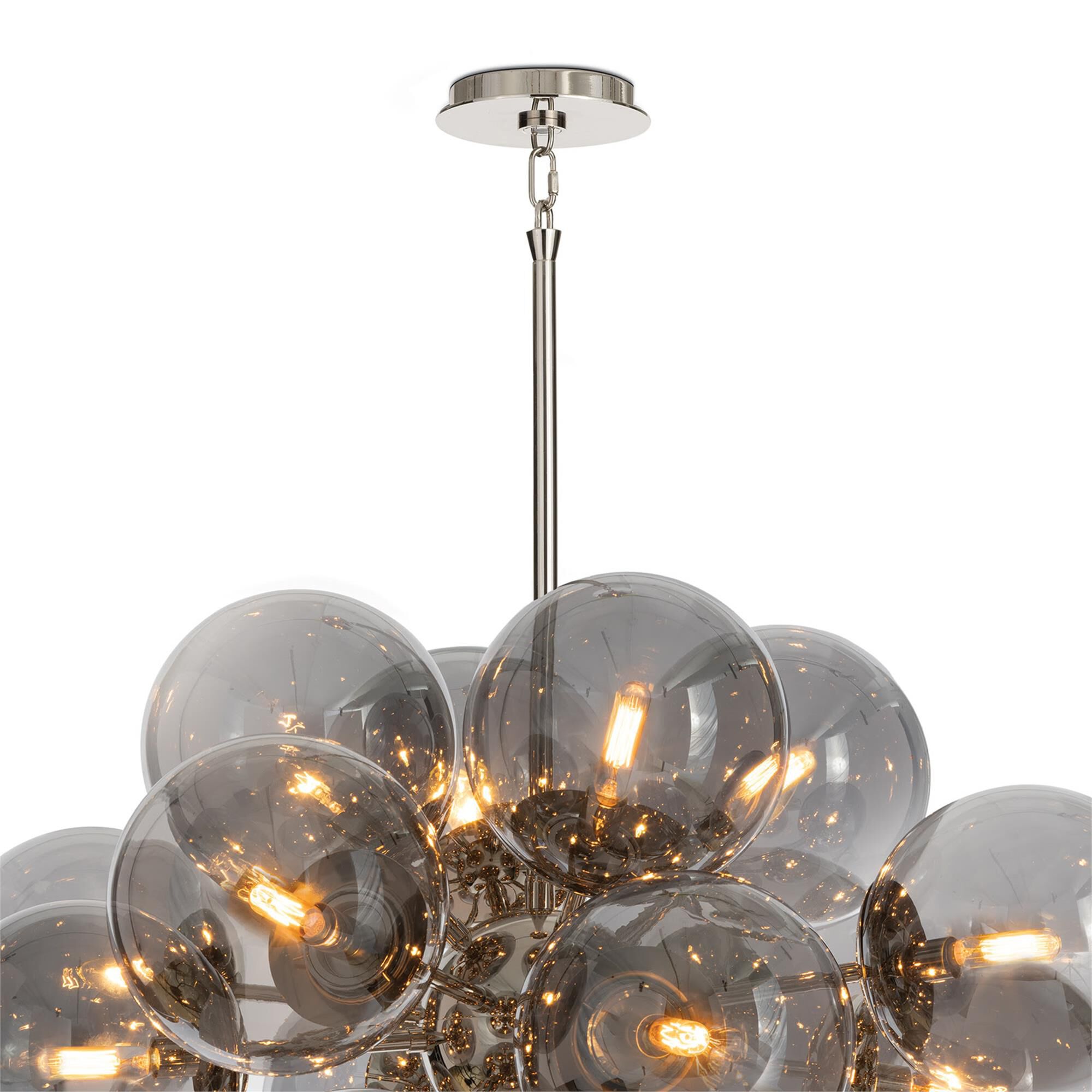 Shown in Polished Nickel finish and Smoke glass