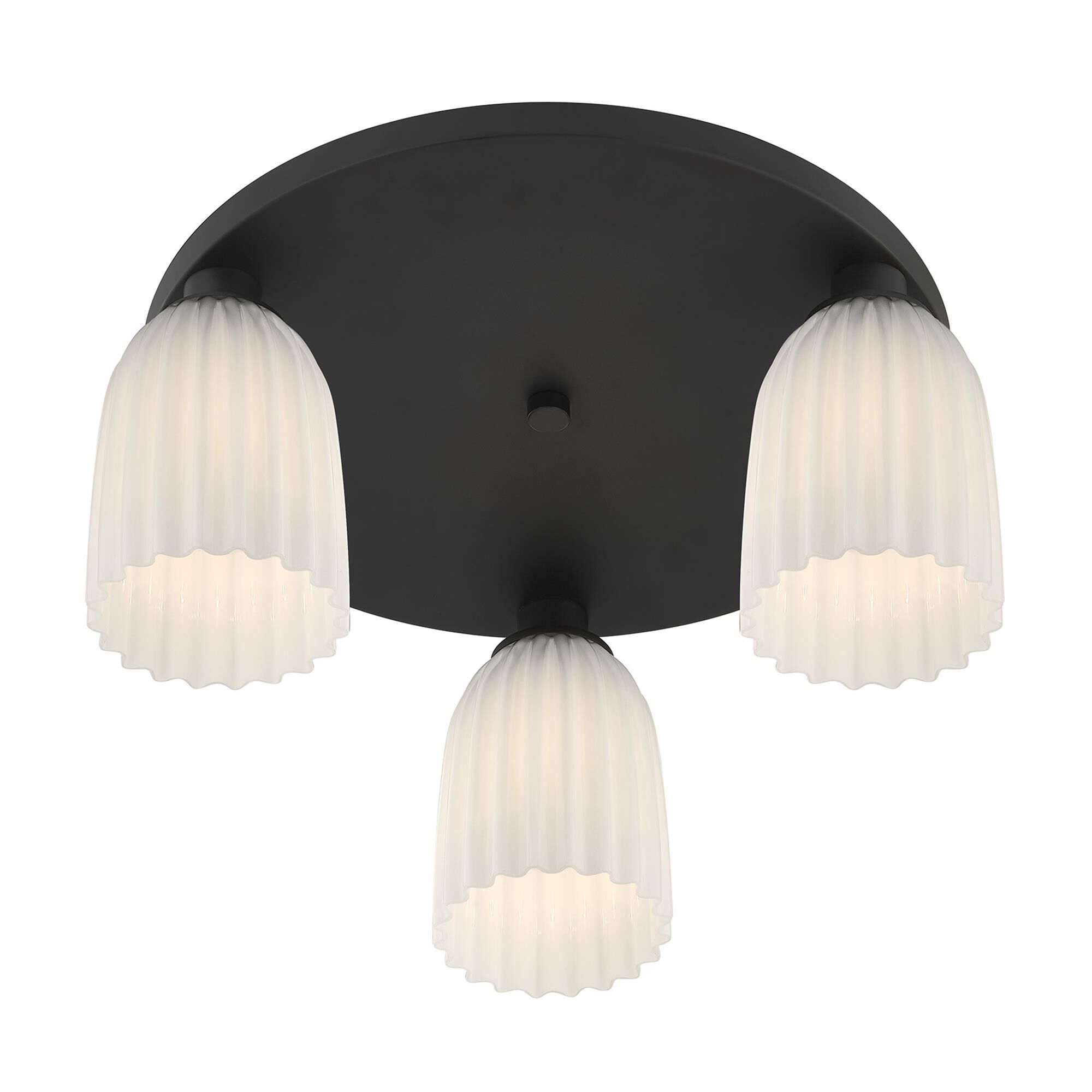Shown in Matte Black finish and White Opal Ribbed glass