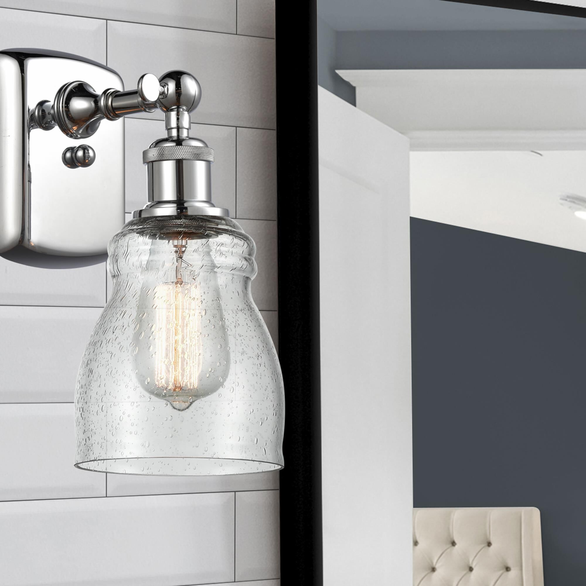 Shown in Polished Chrome finish and Transparent Seedy Ellery glass and Glass shade and Bulb Tint - Amber accent