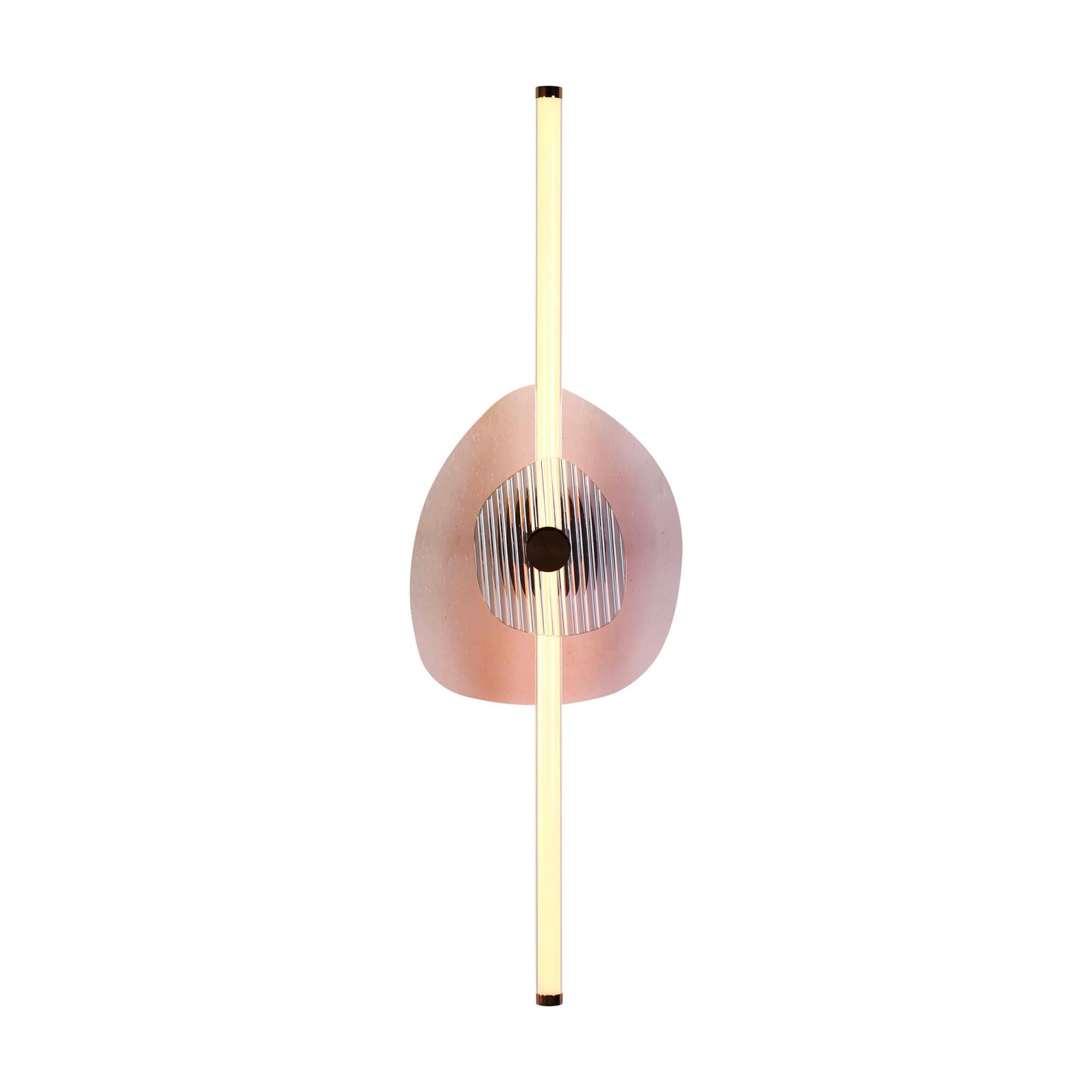 Shown in Rose Gold finish and Pink Seeded and Ribbed glass