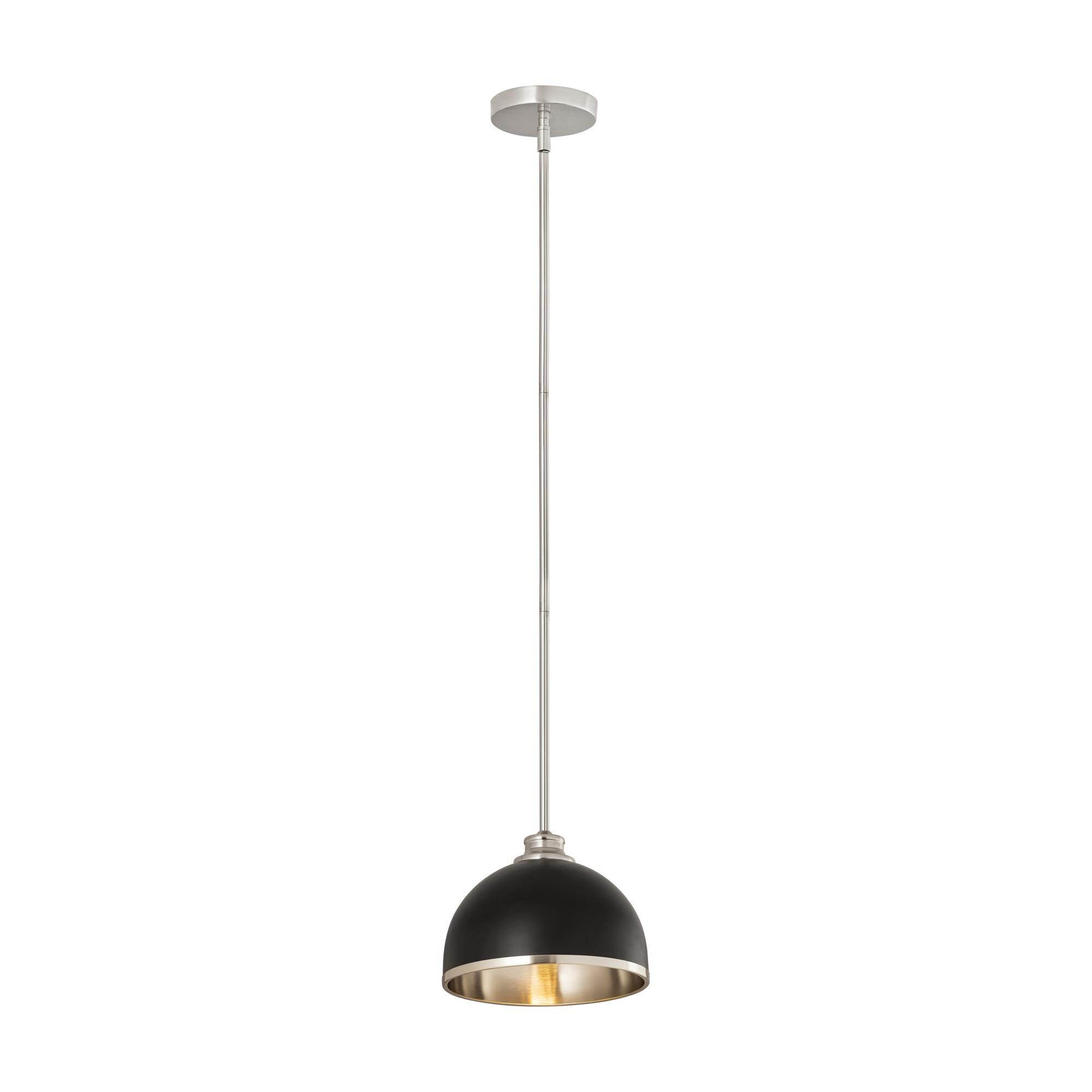Shown in Matte Black And Brushed Nickel finish and Stainless Steel glass and Stainless Steel shade