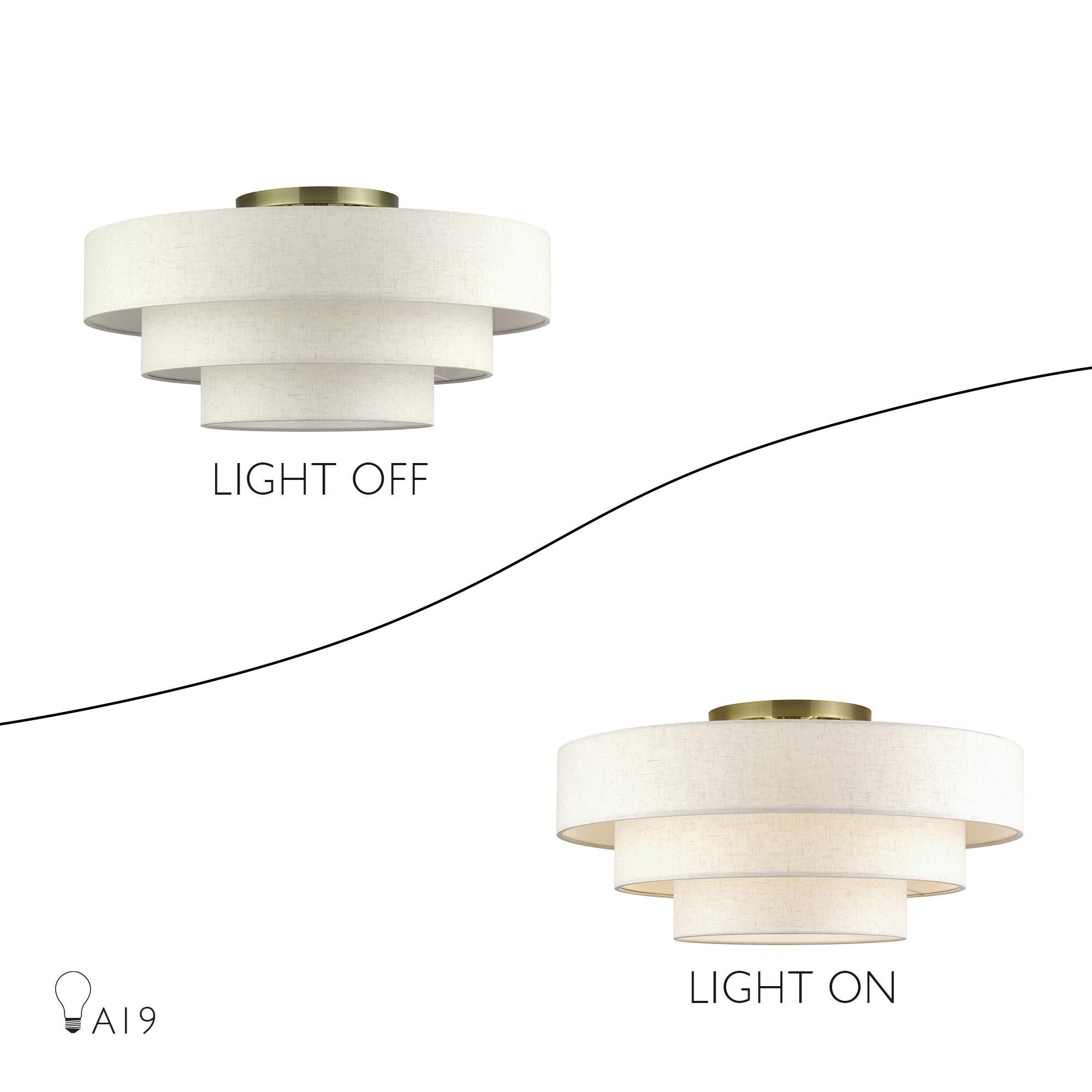 Shown in Antique Brass finish and Hand Crafted Oatmeal Color Fabric with White Color Inside shade