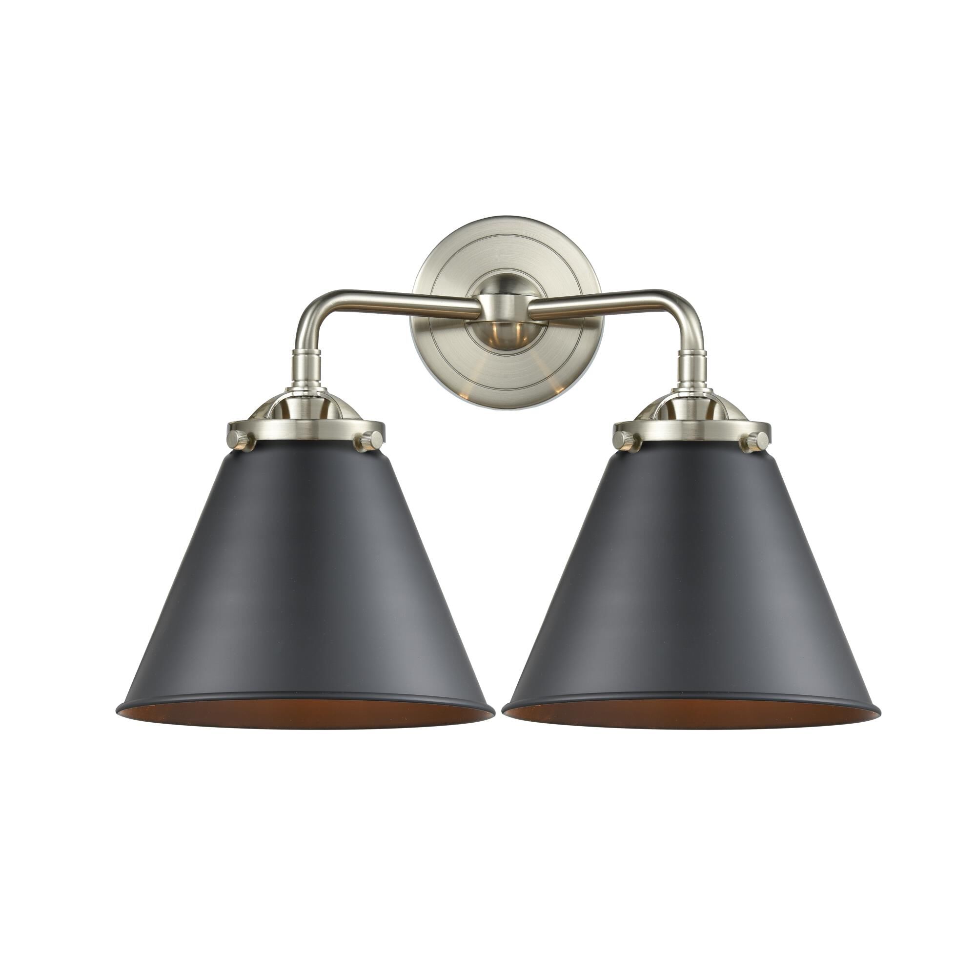 Shown in Brushed Satin Nickel finish and Metal - Matte Black shade