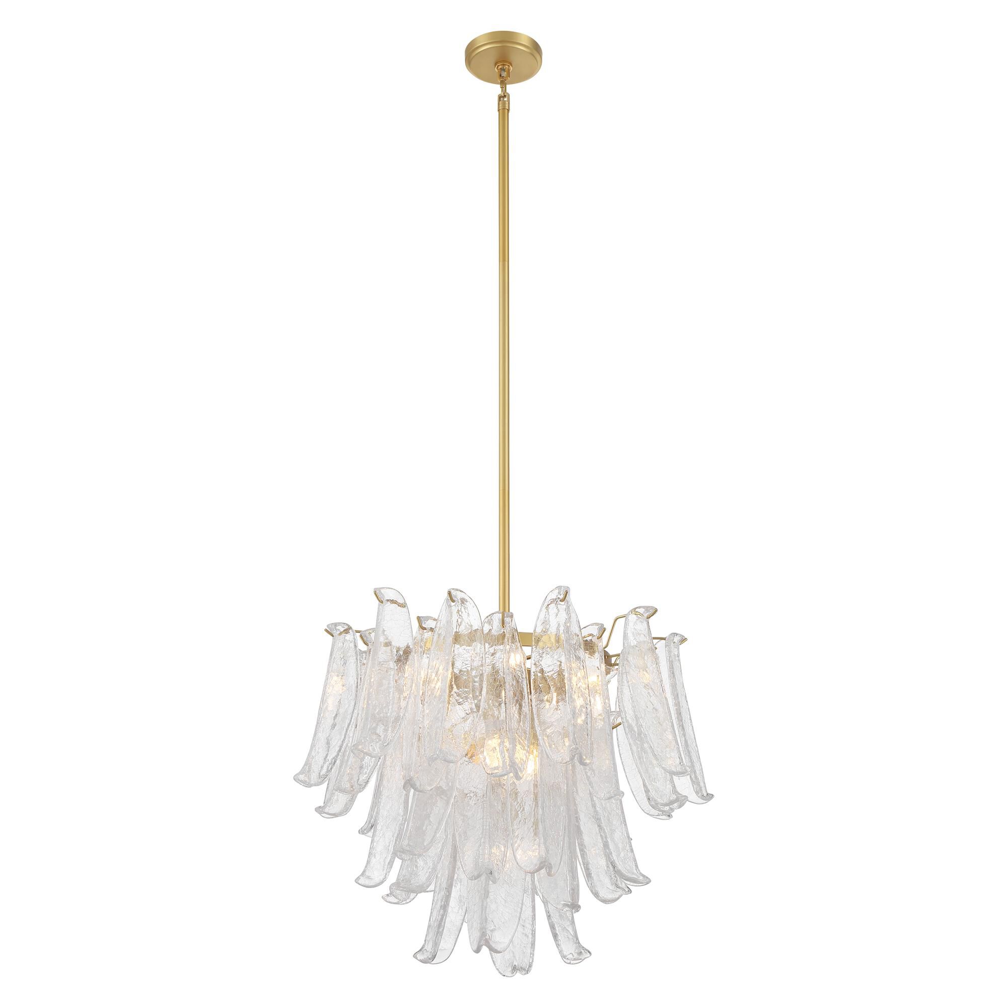 Shown in Legacy Brass finish and Clear Crackled glass