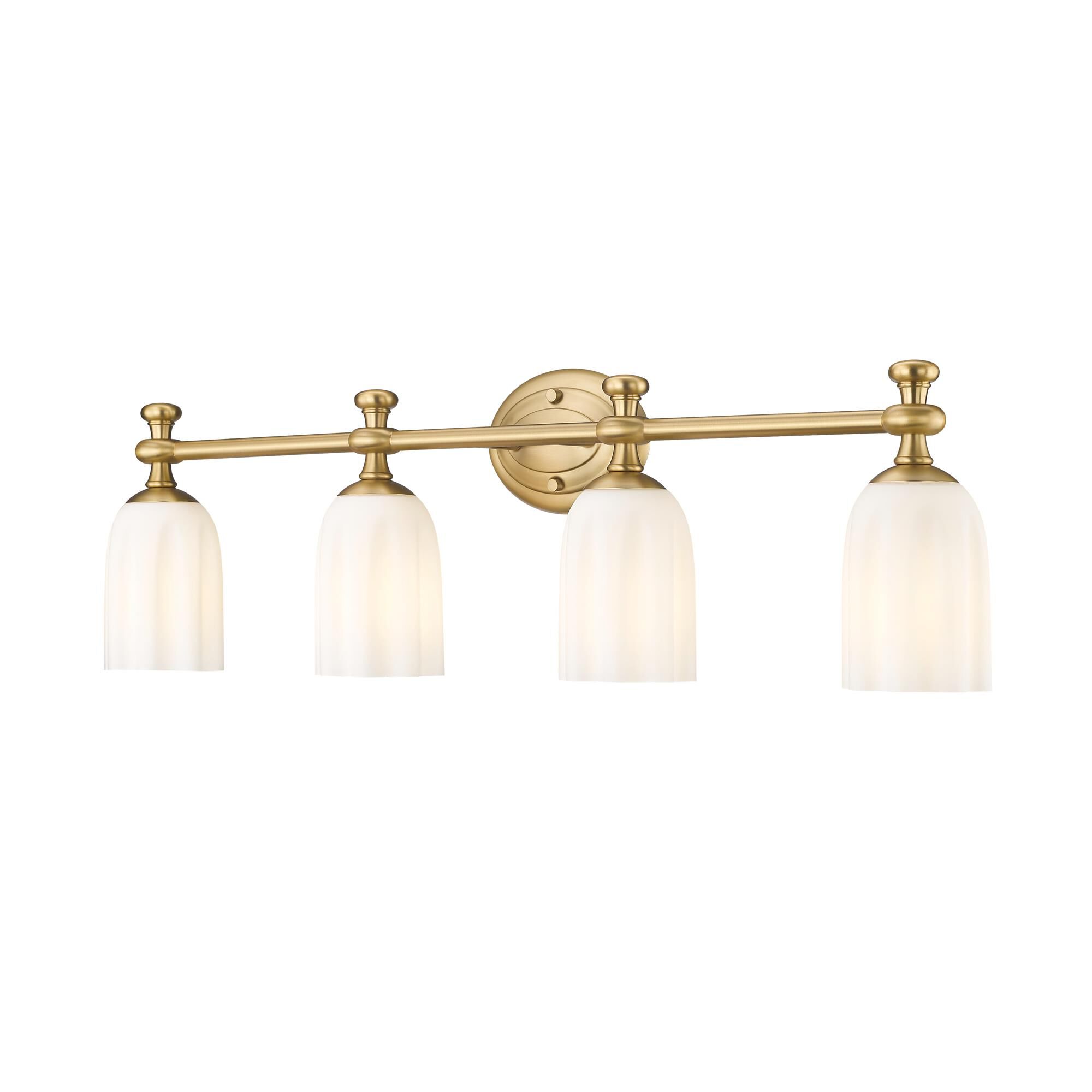 Shown in Modern Gold finish and Opal Etched glass and Opal Etched shade