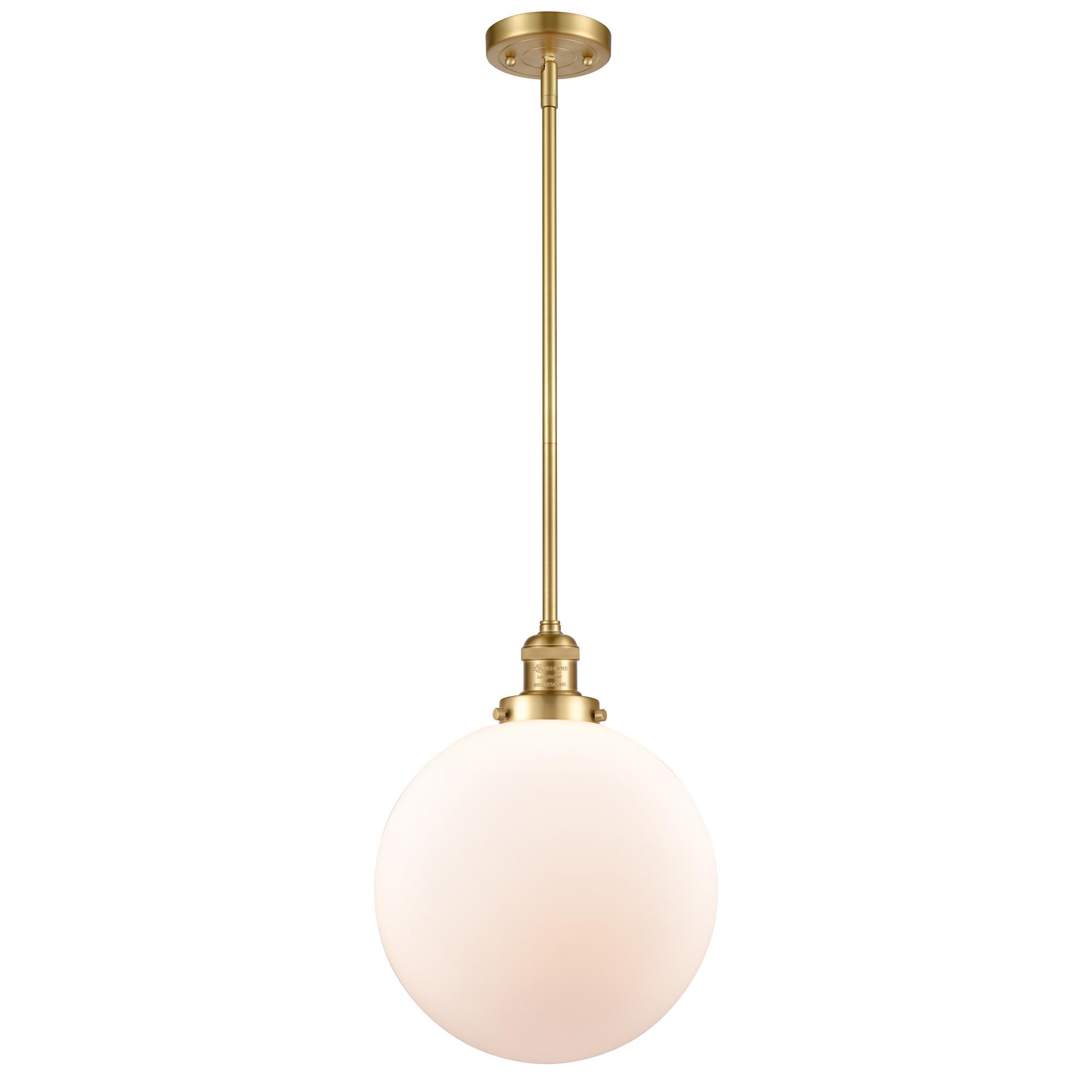 Shown in Satin Gold finish and Matte White Cased Beacon glass