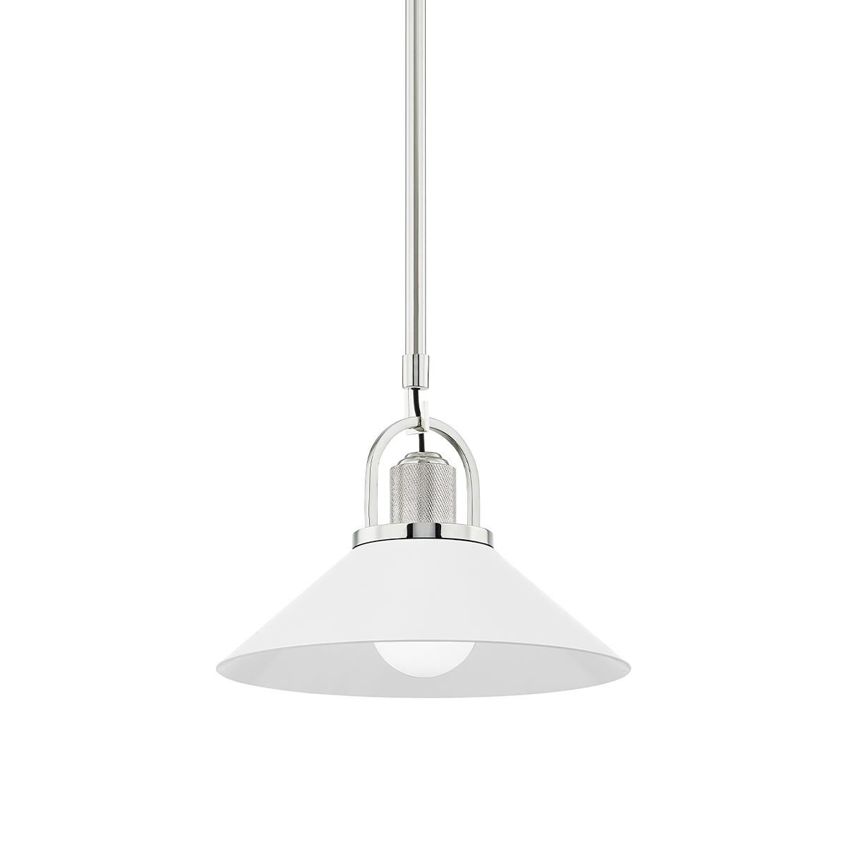 Shown in Polished Nickel finish and White Aluminum shade