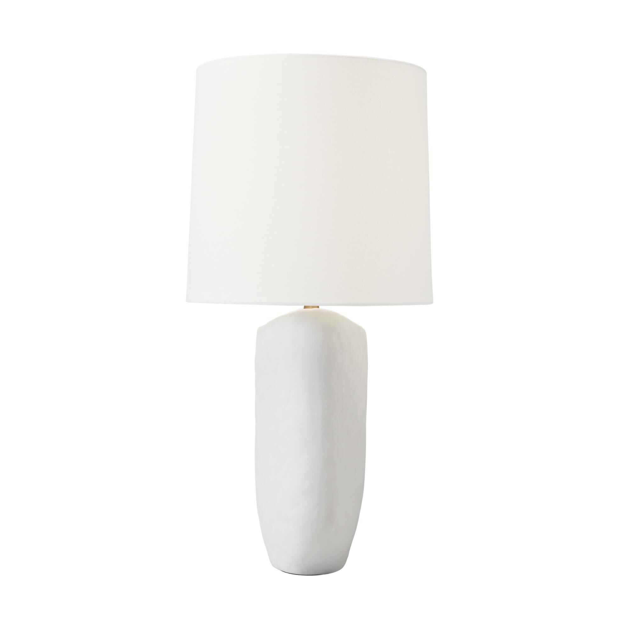 Shown in Matte White Ceramic finish and White Linen Fabric shade