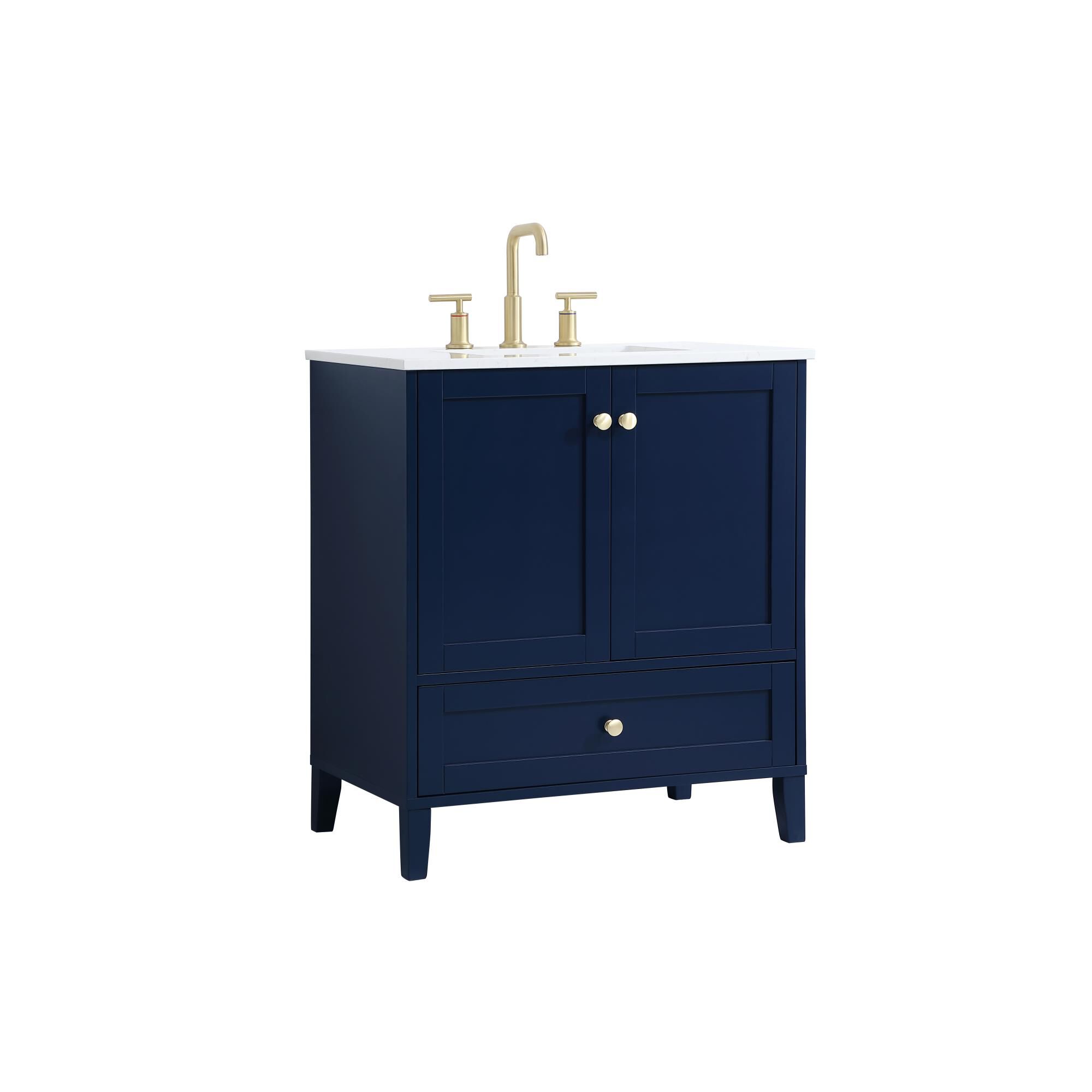Shown in Blue And Gold With Calacatta Quartz finish