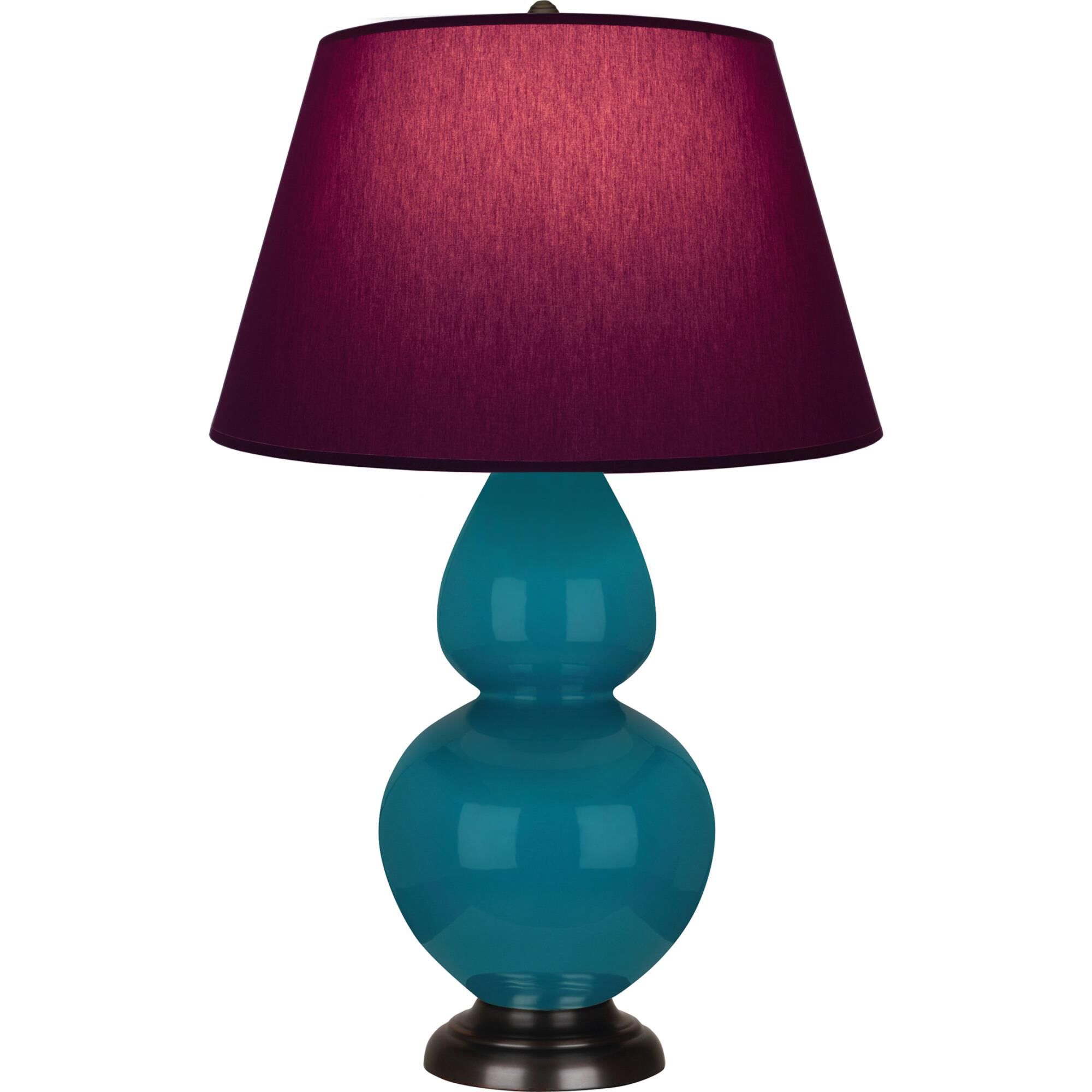 Shown in Peacock finish and Plum and Lavender shade and Deep Patina Bronze accent