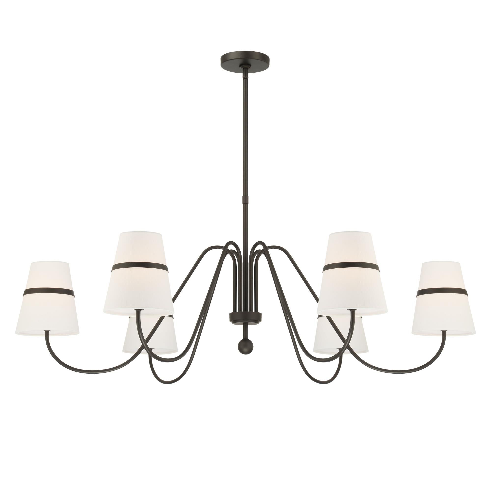 Shown in Textured Dark Bronze finish and White glass and Linen Fabric shade