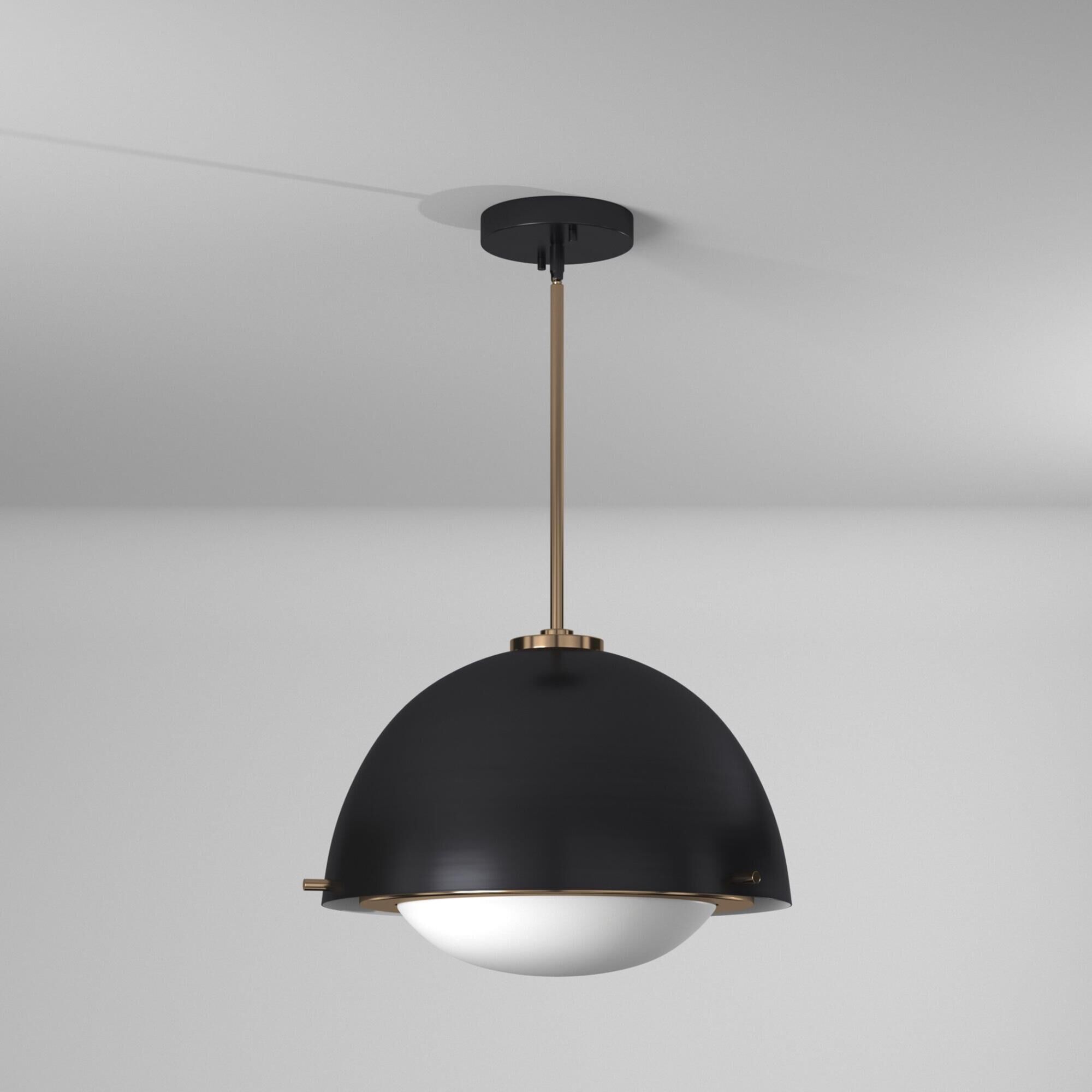 Shown in Matte Black with Brass Accents finish and Opal Artisan glass