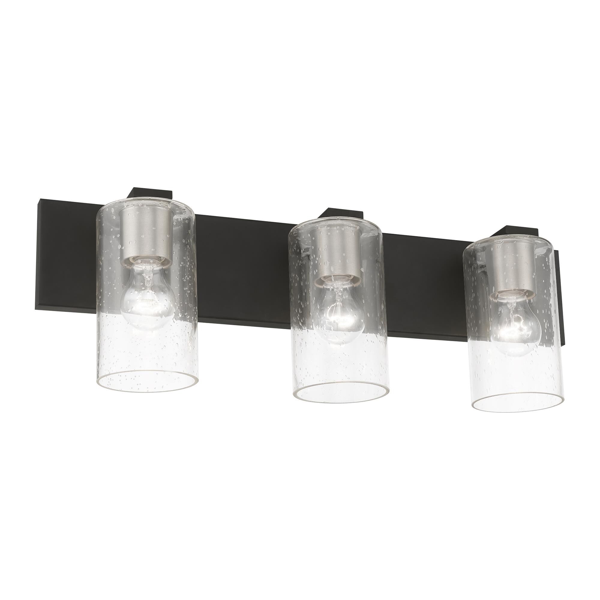 Shown in Black with Brushed Nickel Accents finish and Clear Seeded glass