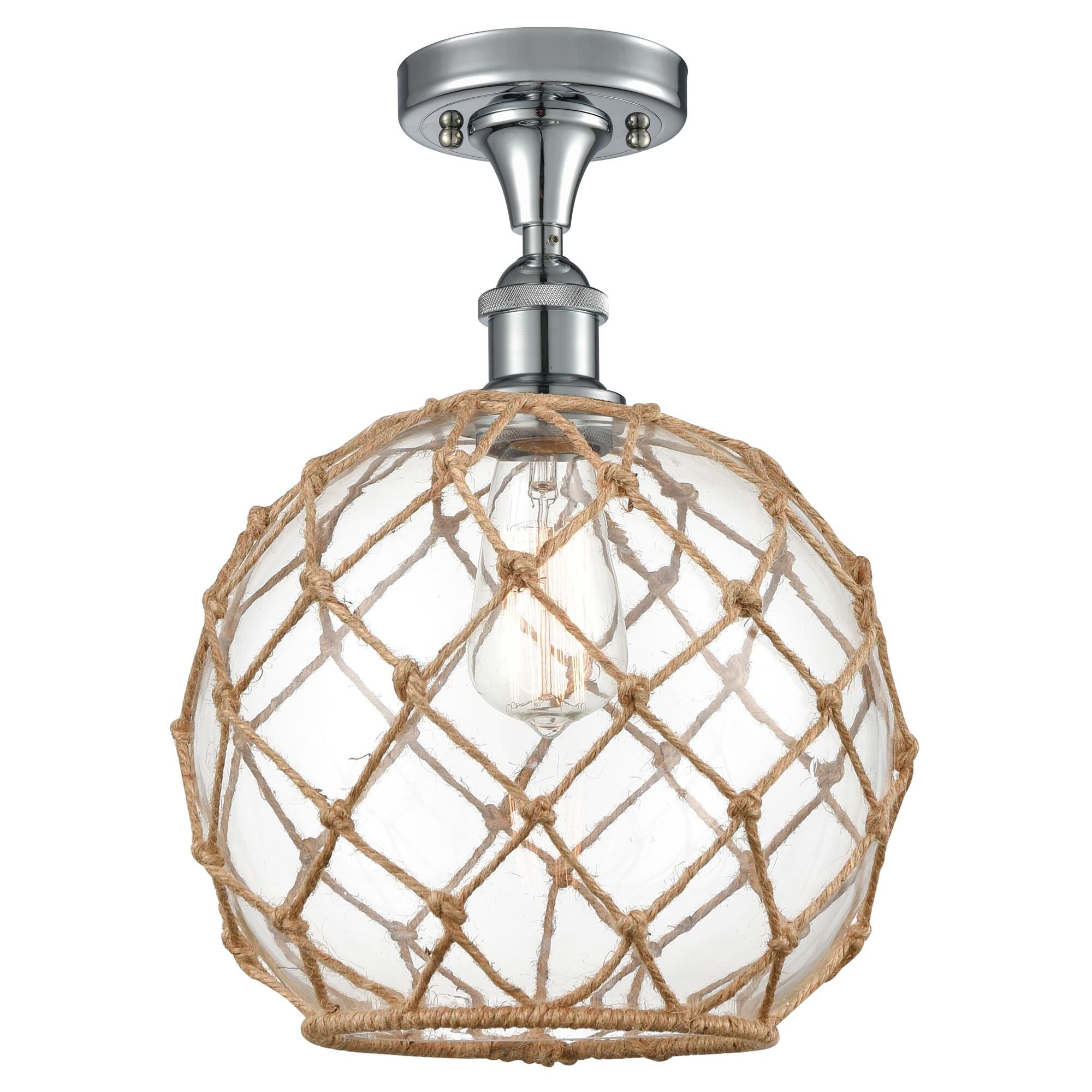 Shown in Polished Chrome finish and Clear With Black Rope glass