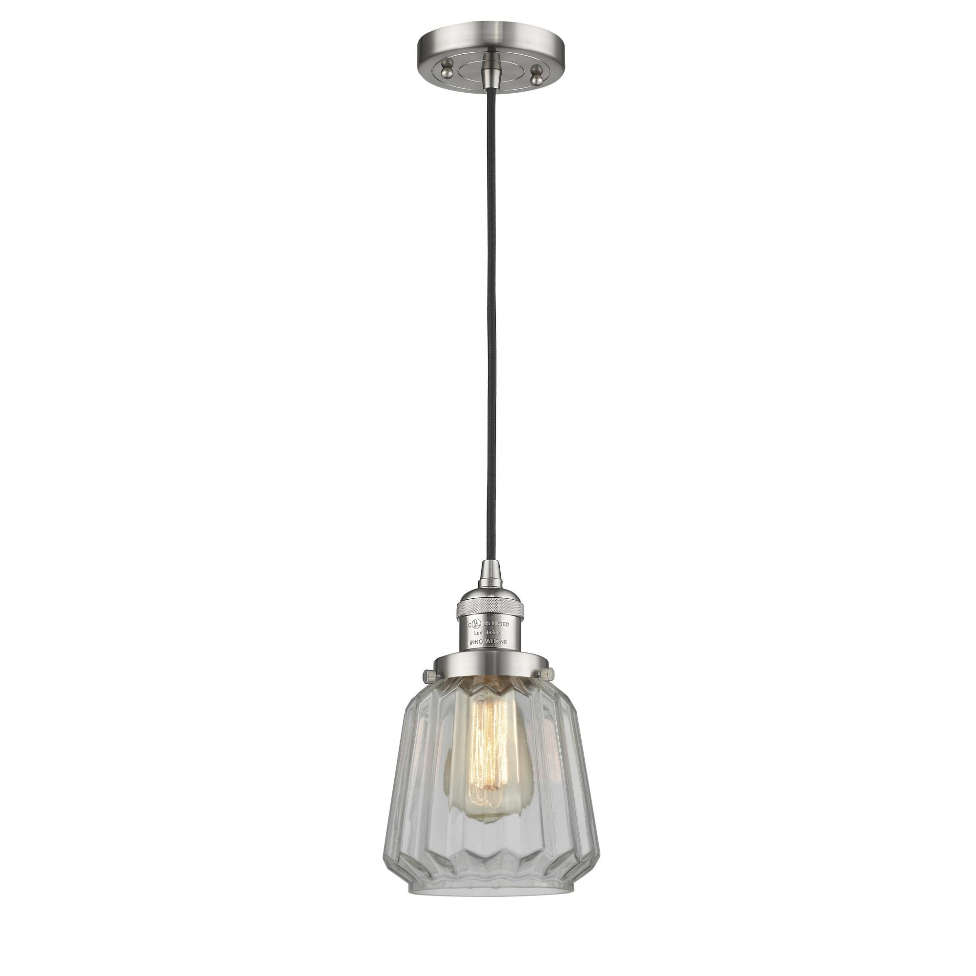 Shown in Brushed Satin Nickel finish and Clear Fluted glass