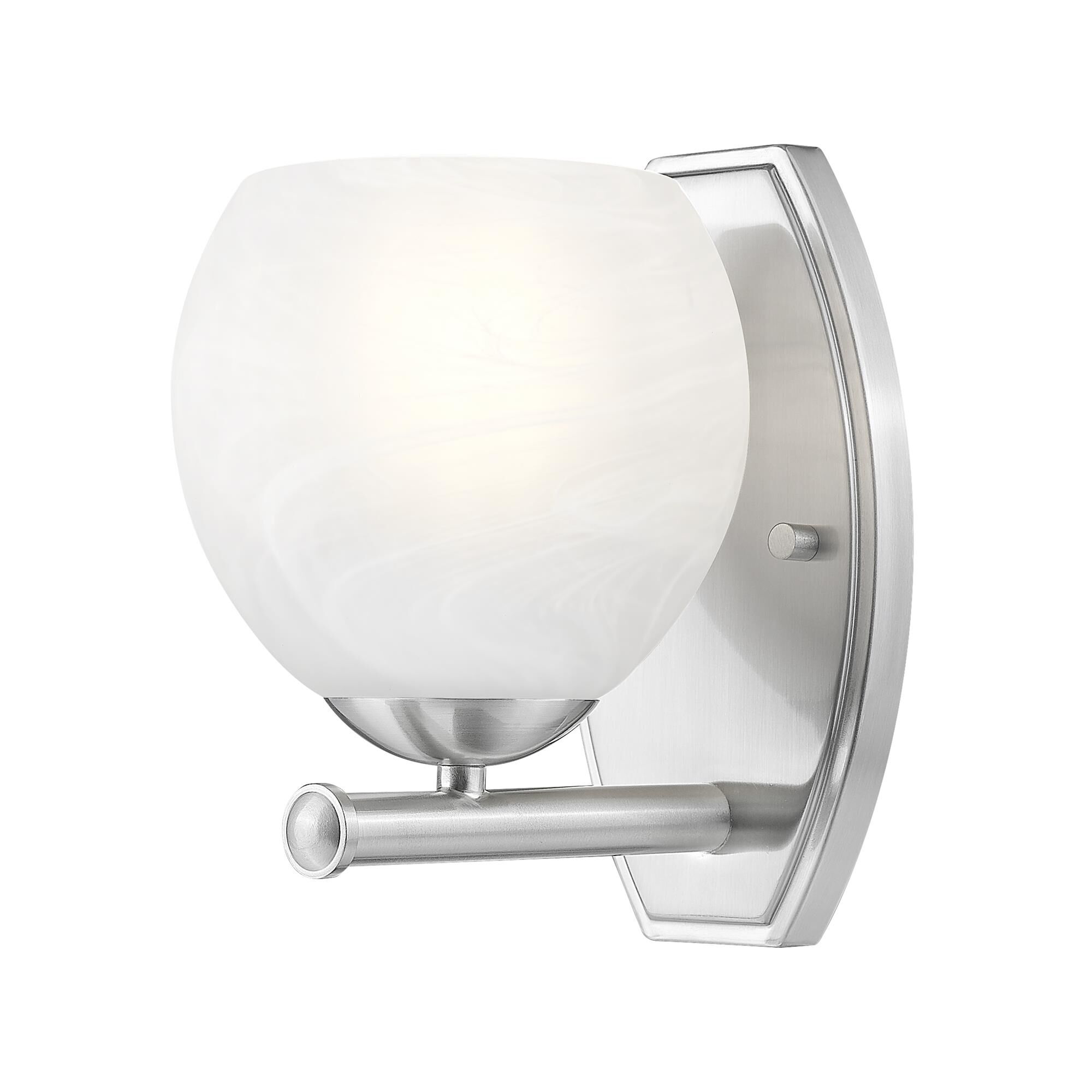 Shown in Brushed Nickel finish and Feathered White glass