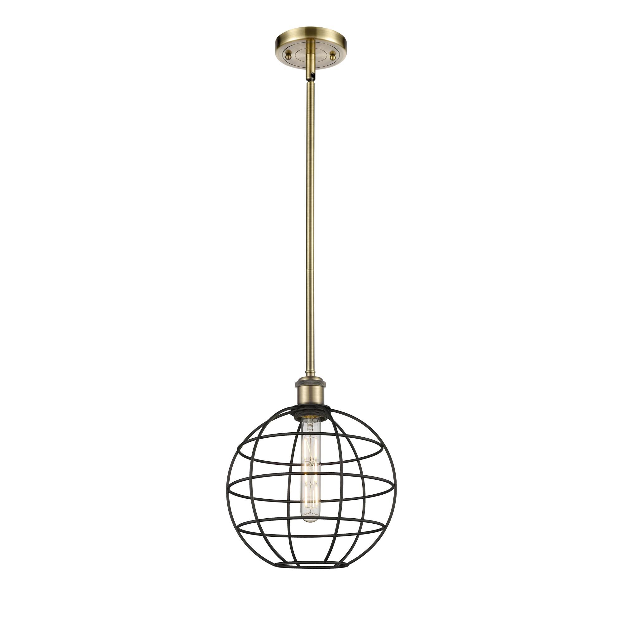 Shown in Antique Brass finish and Matte Black shade