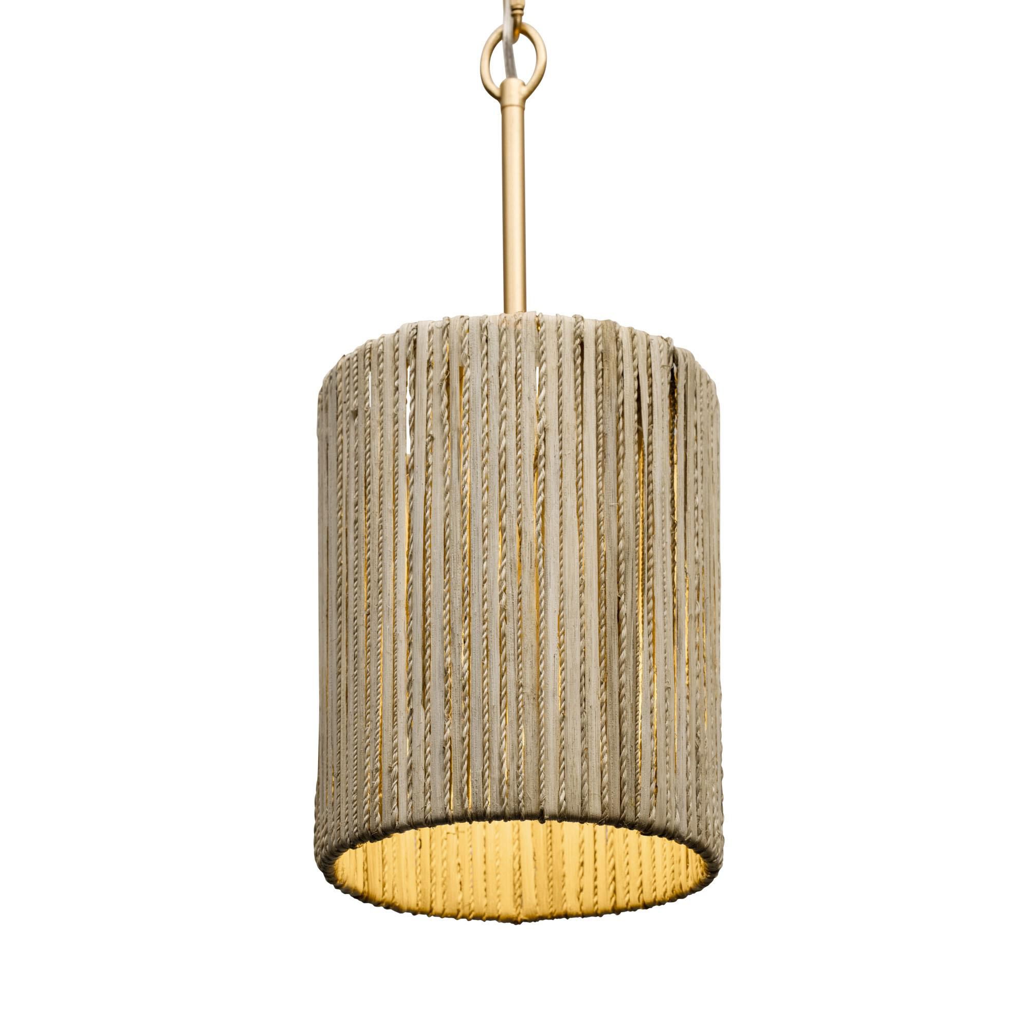 Shown in French Gold finish and Natural Rattan And Abaca Rope shade