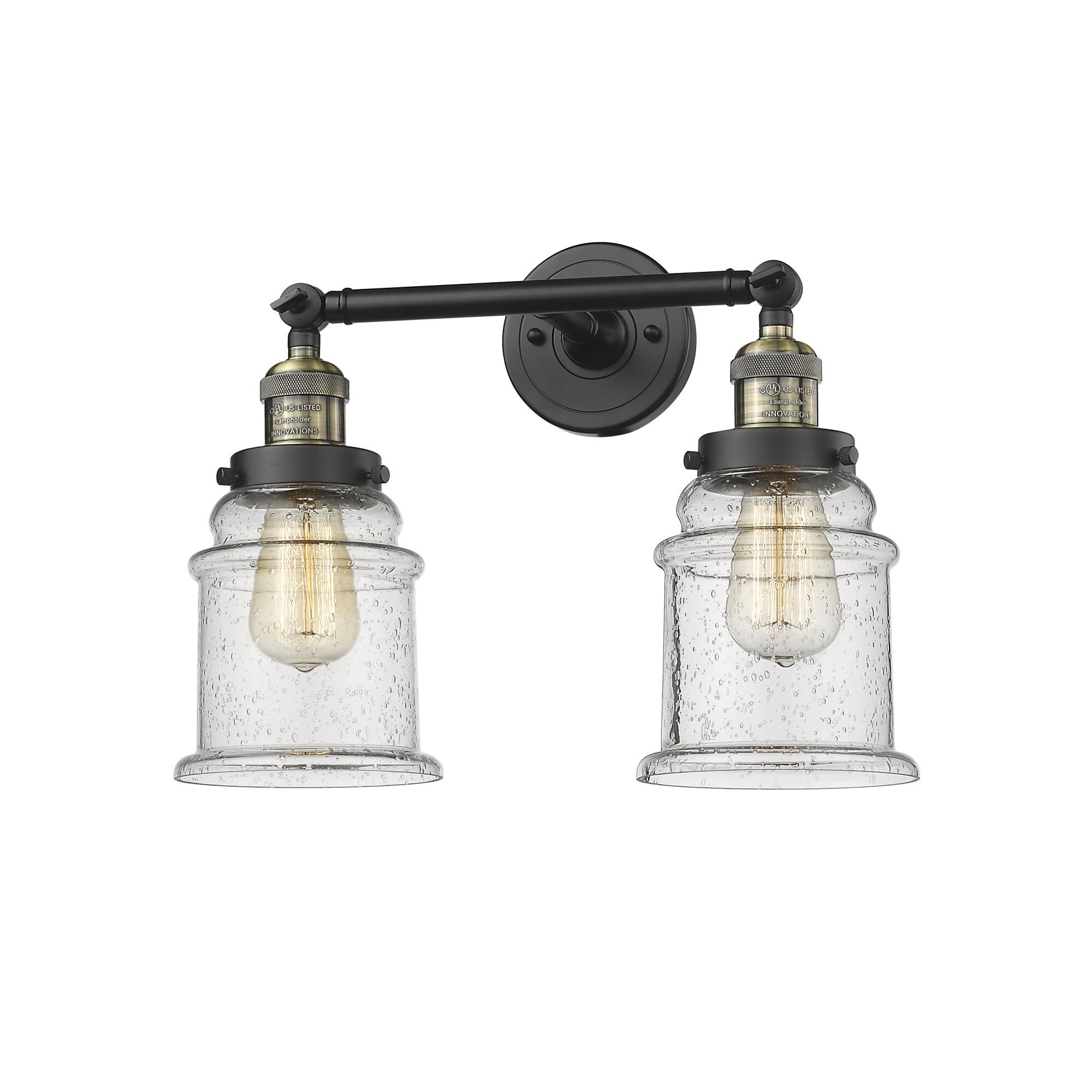 Shown in Black Antique Brass finish and Seedy glass