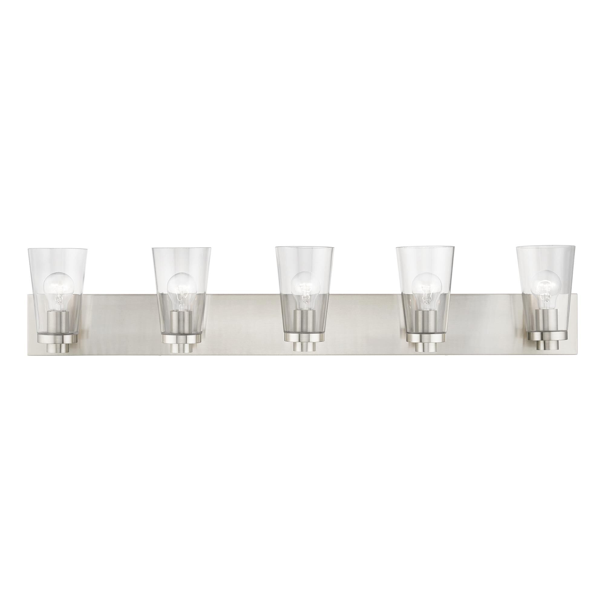 Shown in Brushed Nickel finish and Clear glass