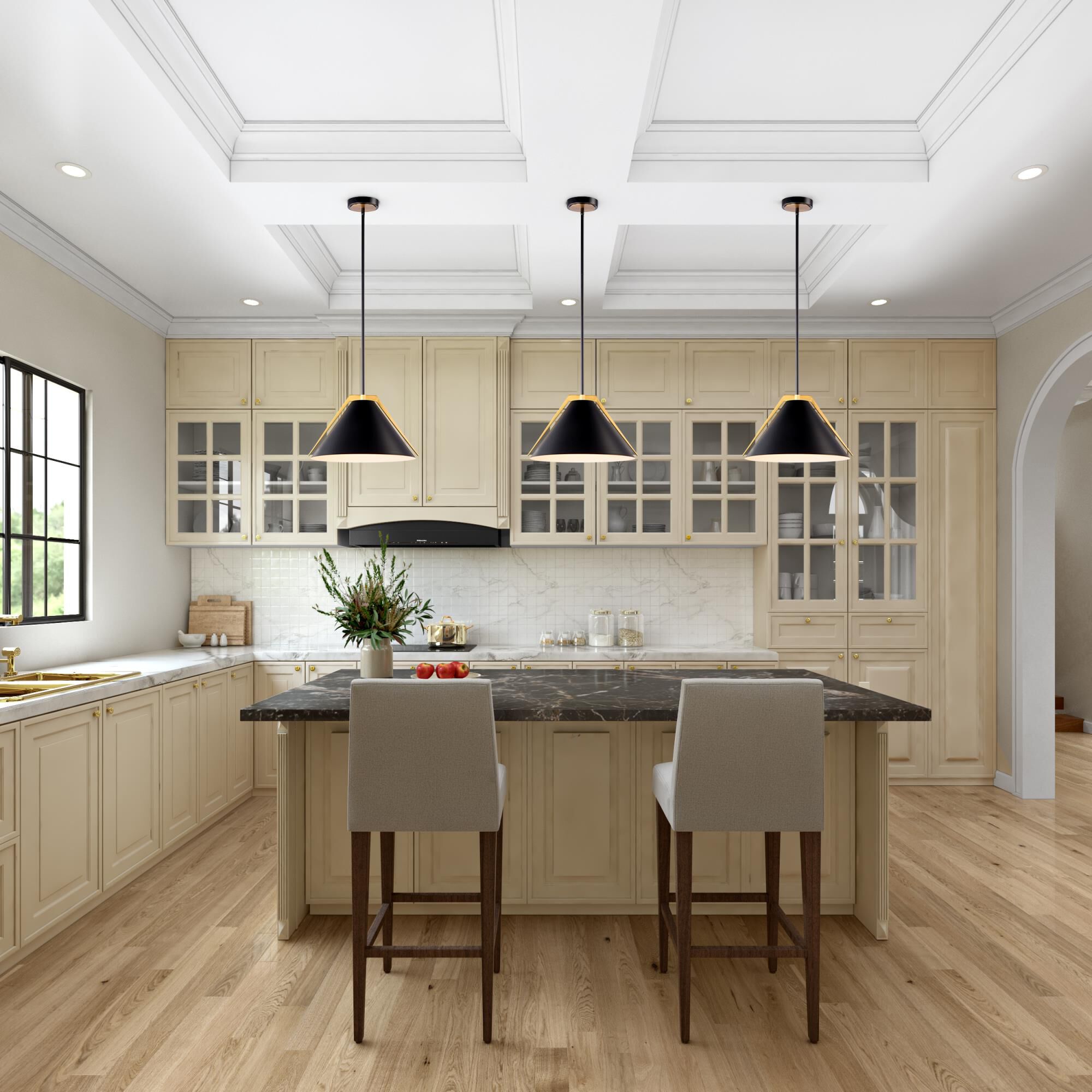 Shown in Black with Brushed Brass Accents finish