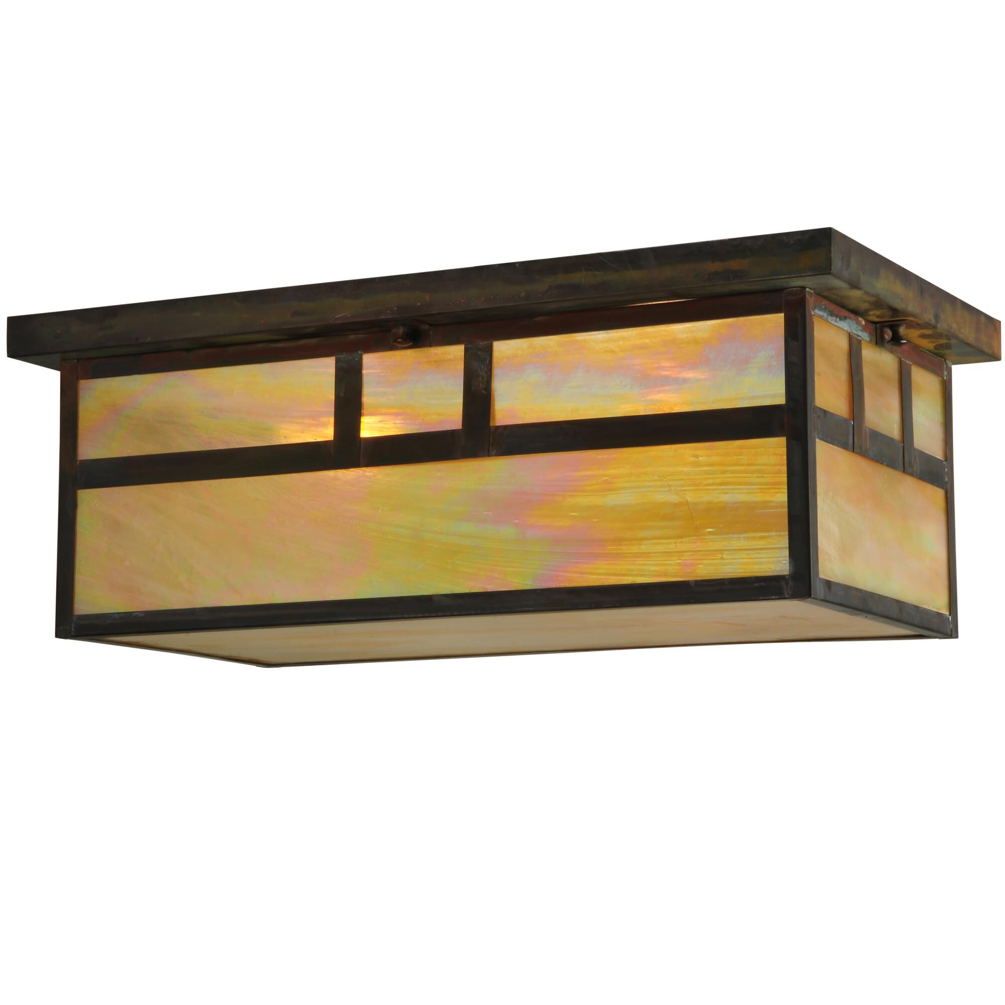 Shown in Vintage Copper Finish finish and Beige Iridescent glass