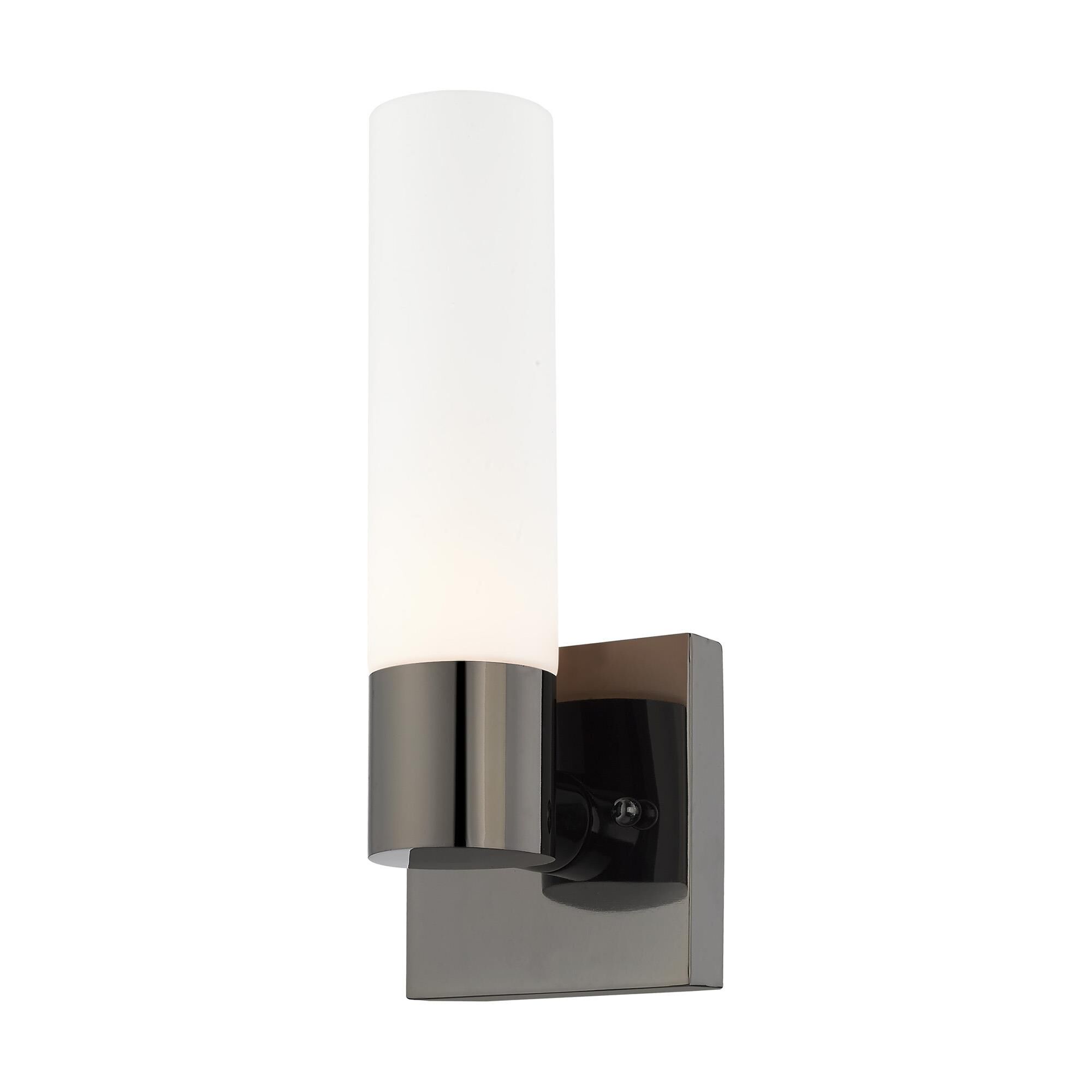 Shown in Black Chrome finish and Hand Blown Satin Opal White Twist Lock glass