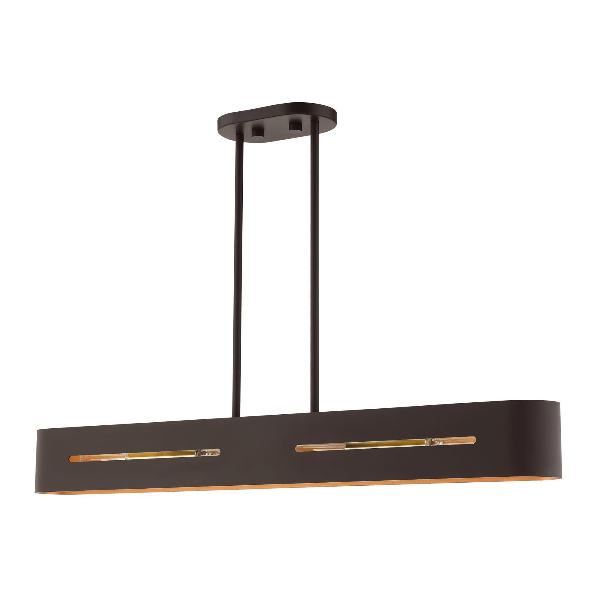 Shown in Bronze With Antique Brass Accents finish and Hand Welded Bronze  With Gold Finish Inside shade